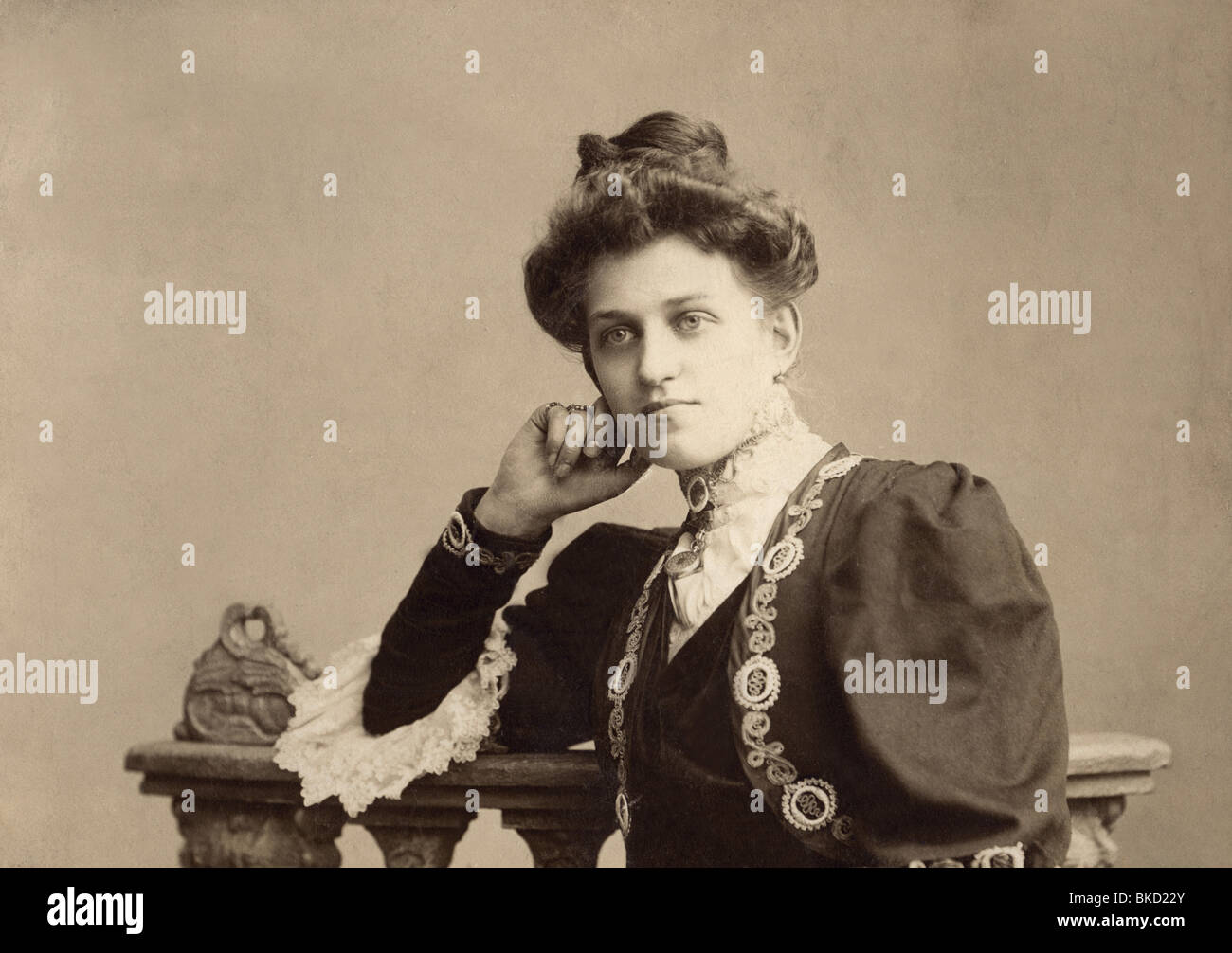 people, women, 19th century, young woman, Munich, late 19th century, historic, historical, Germanxy, GErman Empire, pose, hairstyle, bun, fashion, woman, women, female, people, Stock Photo