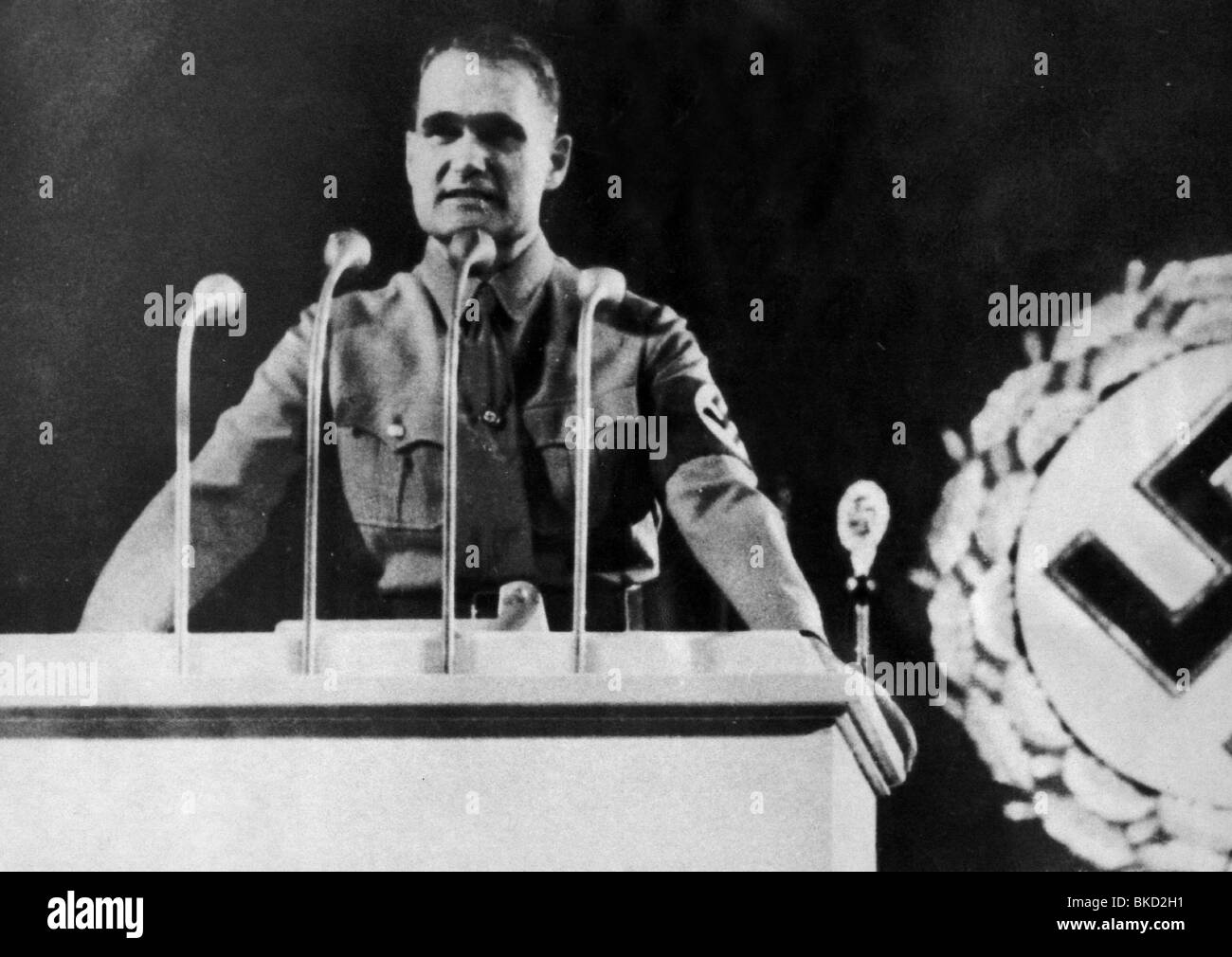 Hess, Rudolf, 26.4.1894 - 17.8.1987, German politician (NSDAP), half length, speech at a Nuremberg Rally, 1930s, Stock Photo