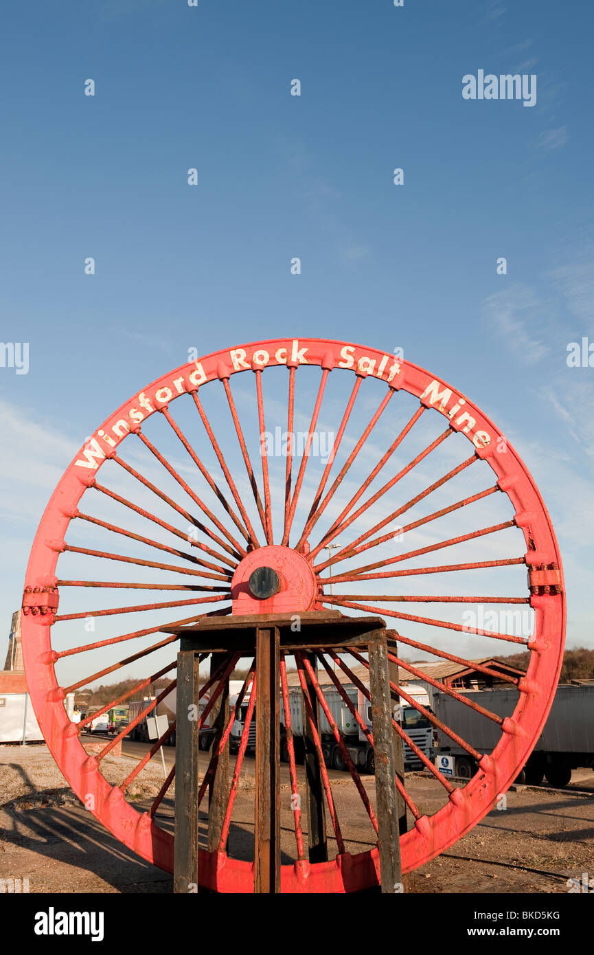 Winsford Rock Salt Mine Large shaft winding wheel Cheshire UK Stock Photo