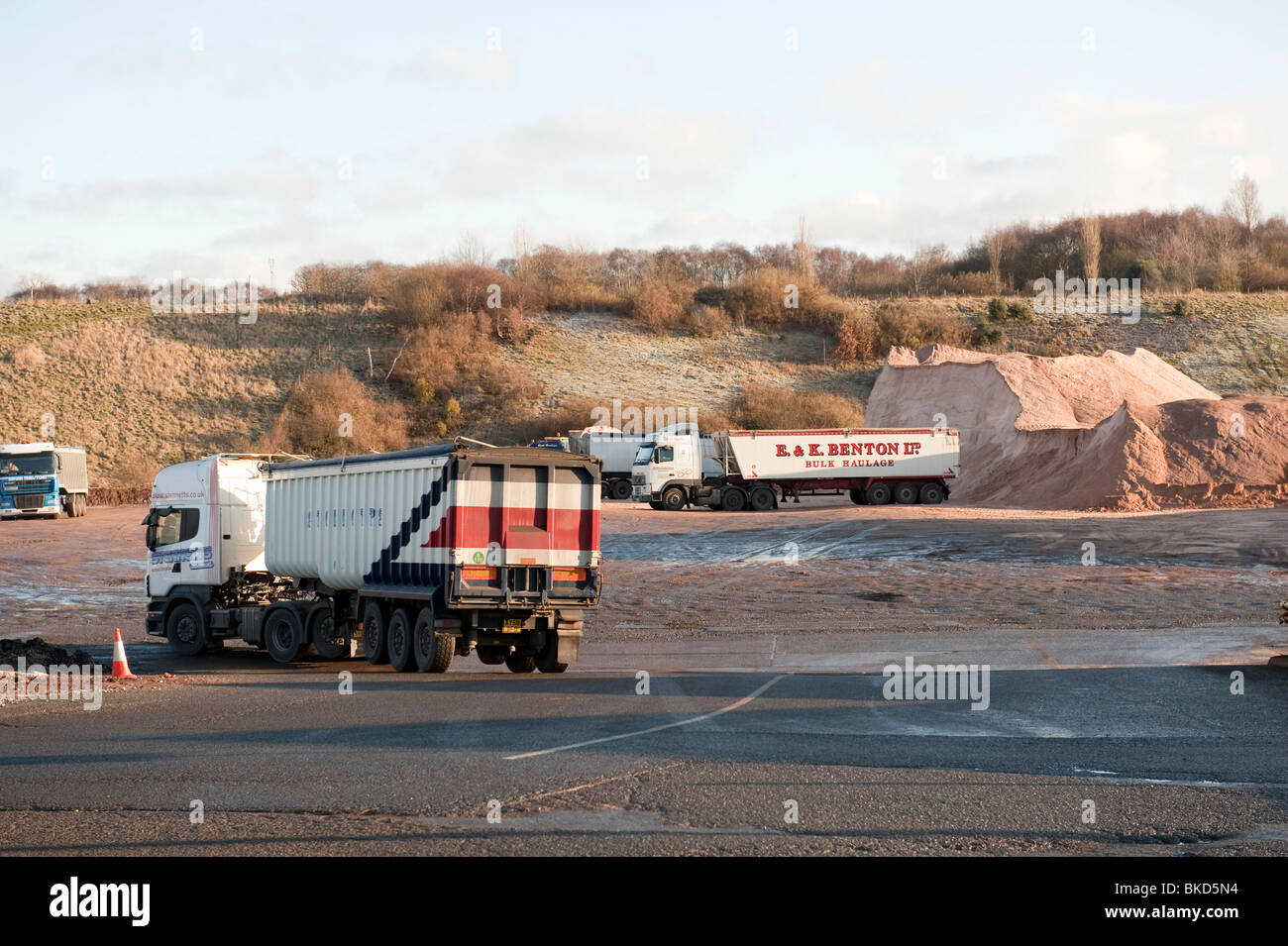 Lorries loading Rock Salt at mine Stock Photo