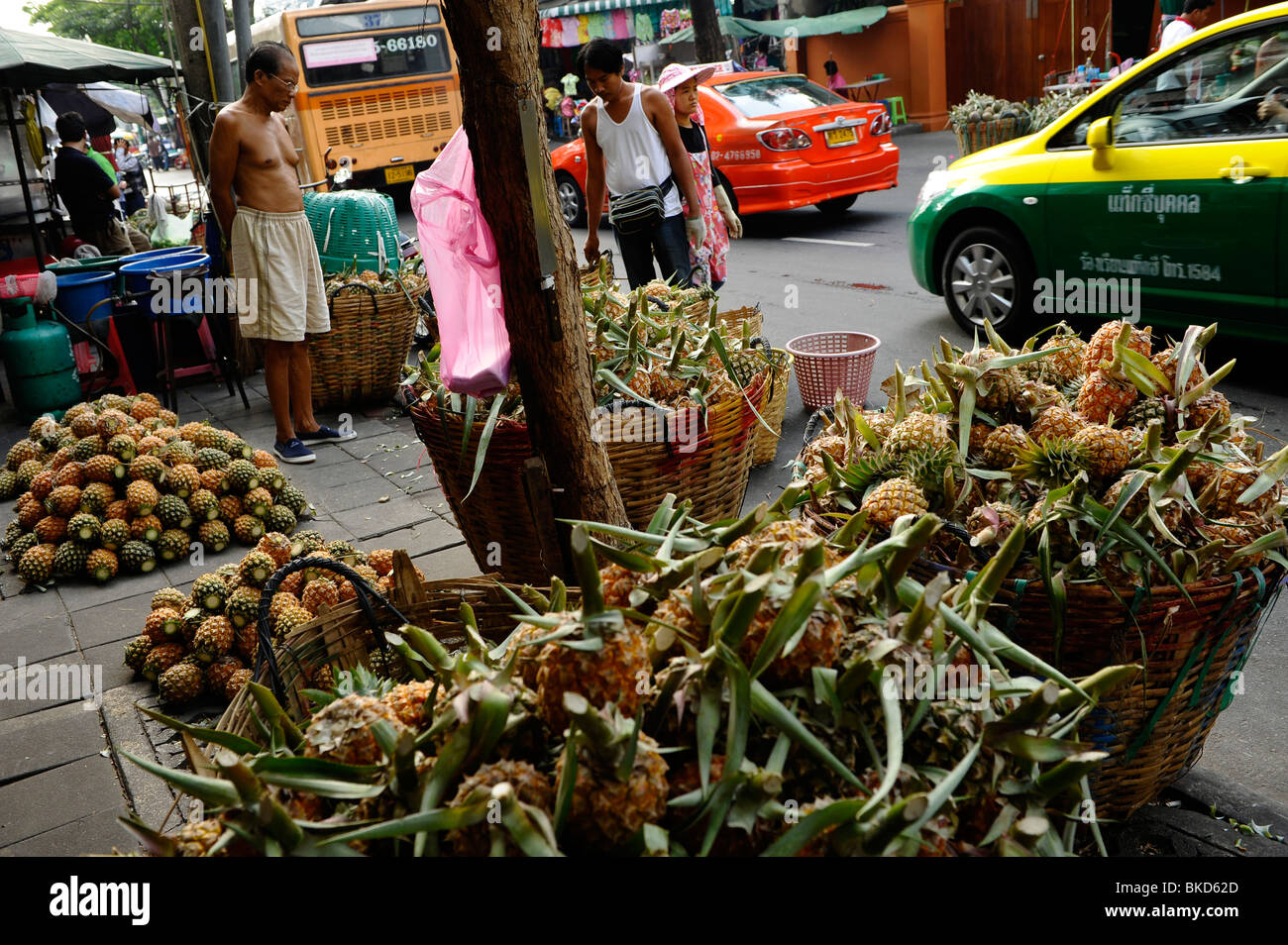 fresh pineapple from rayong on sale at bo bae market  (bobae) , street scene,bangkok , thailand Stock Photo