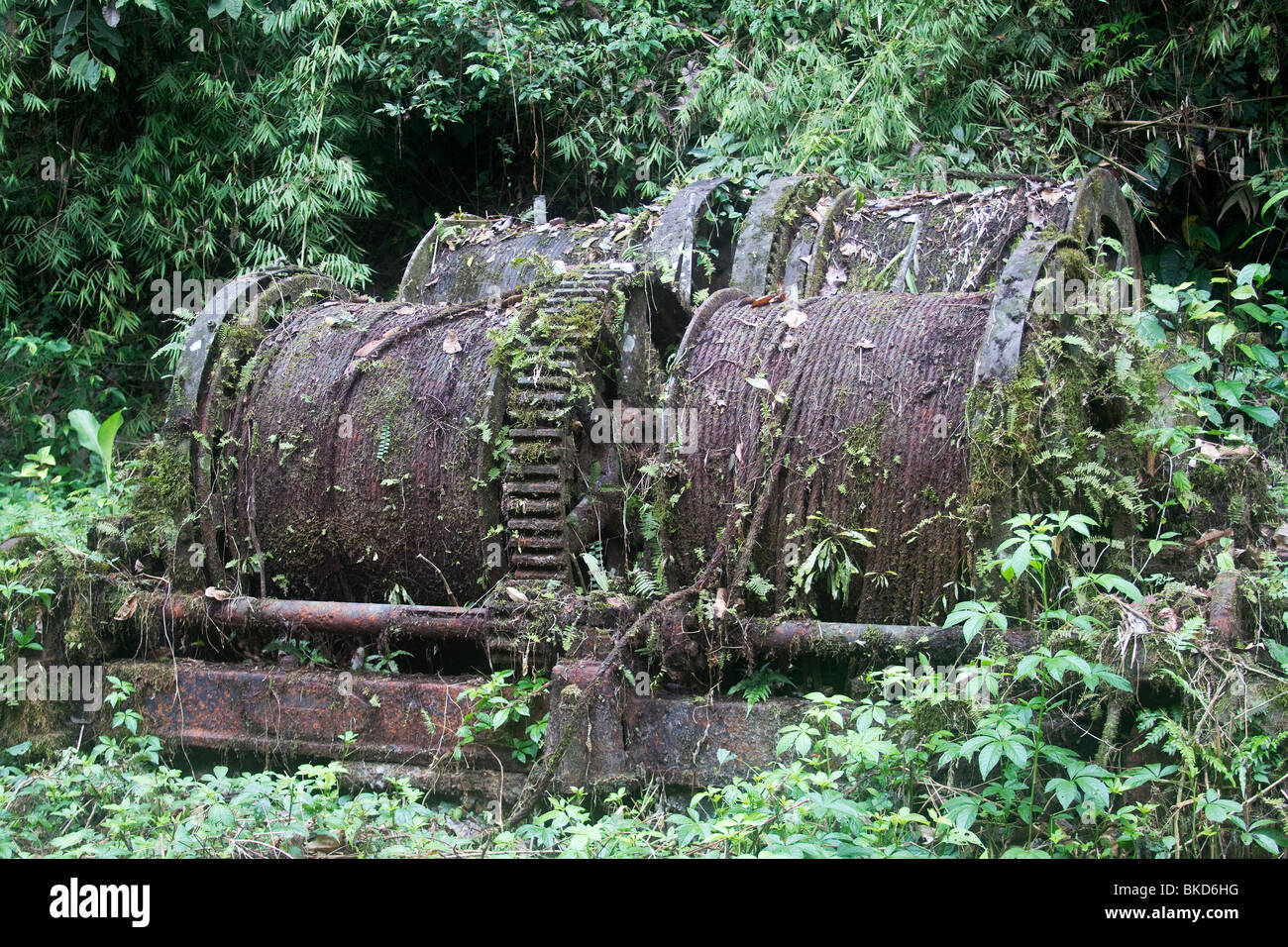 P2Pa-22D, CABLE DRUMS FOR RAISING/LOWERING MATERIAL INTO GOLD MINE, Darian National Park, Panama Stock Photo