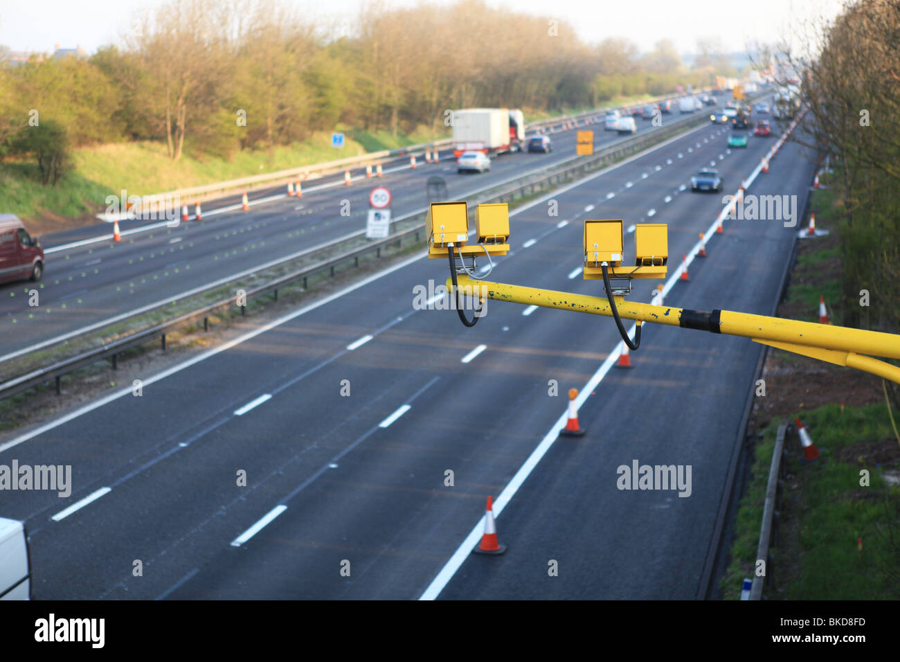 Average speed camera on the M6 motorway in Staffordshire,UK Stock Photo