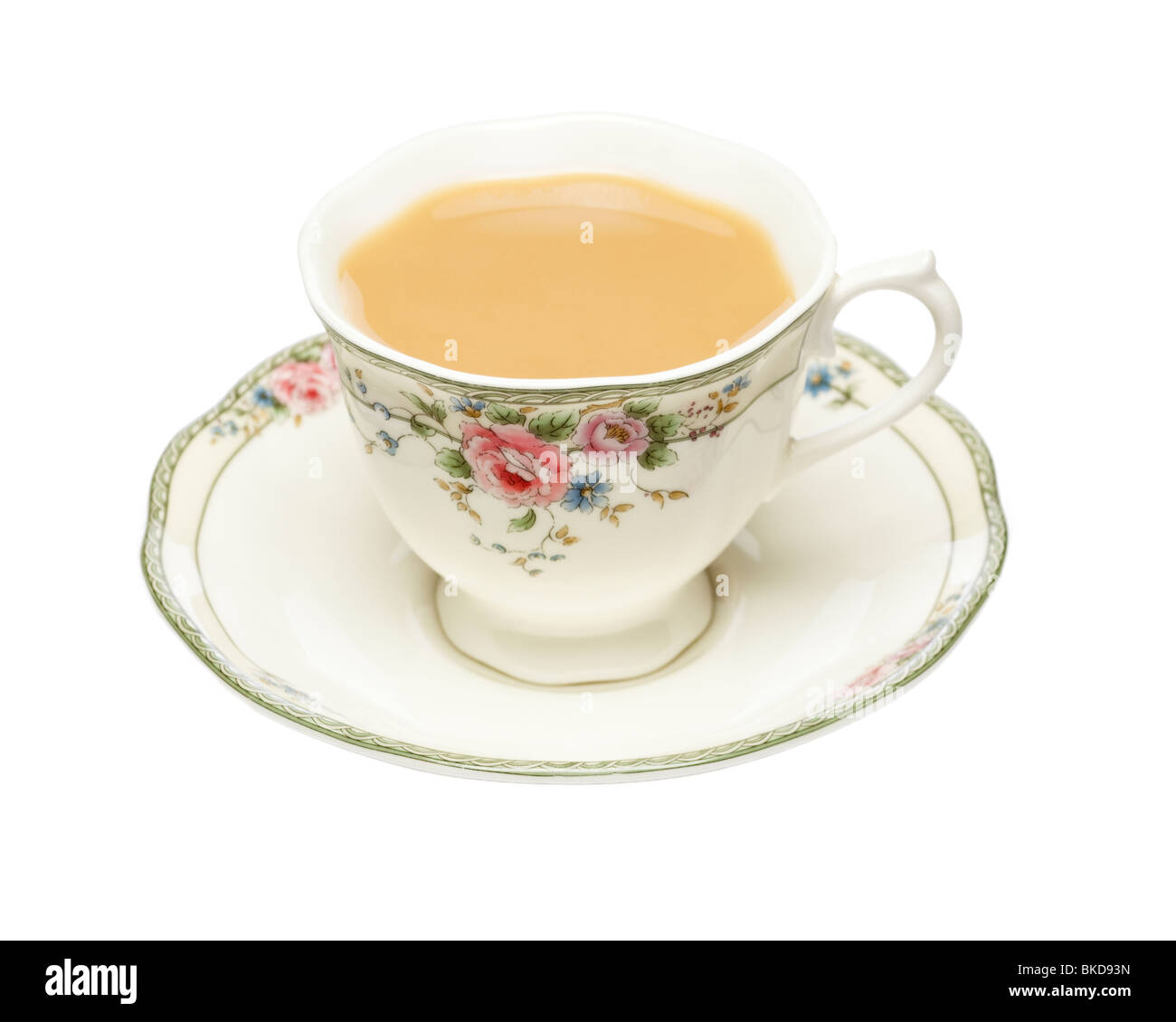 Cup of tea in a fine bone china decorated cup and saucer Stock Photo