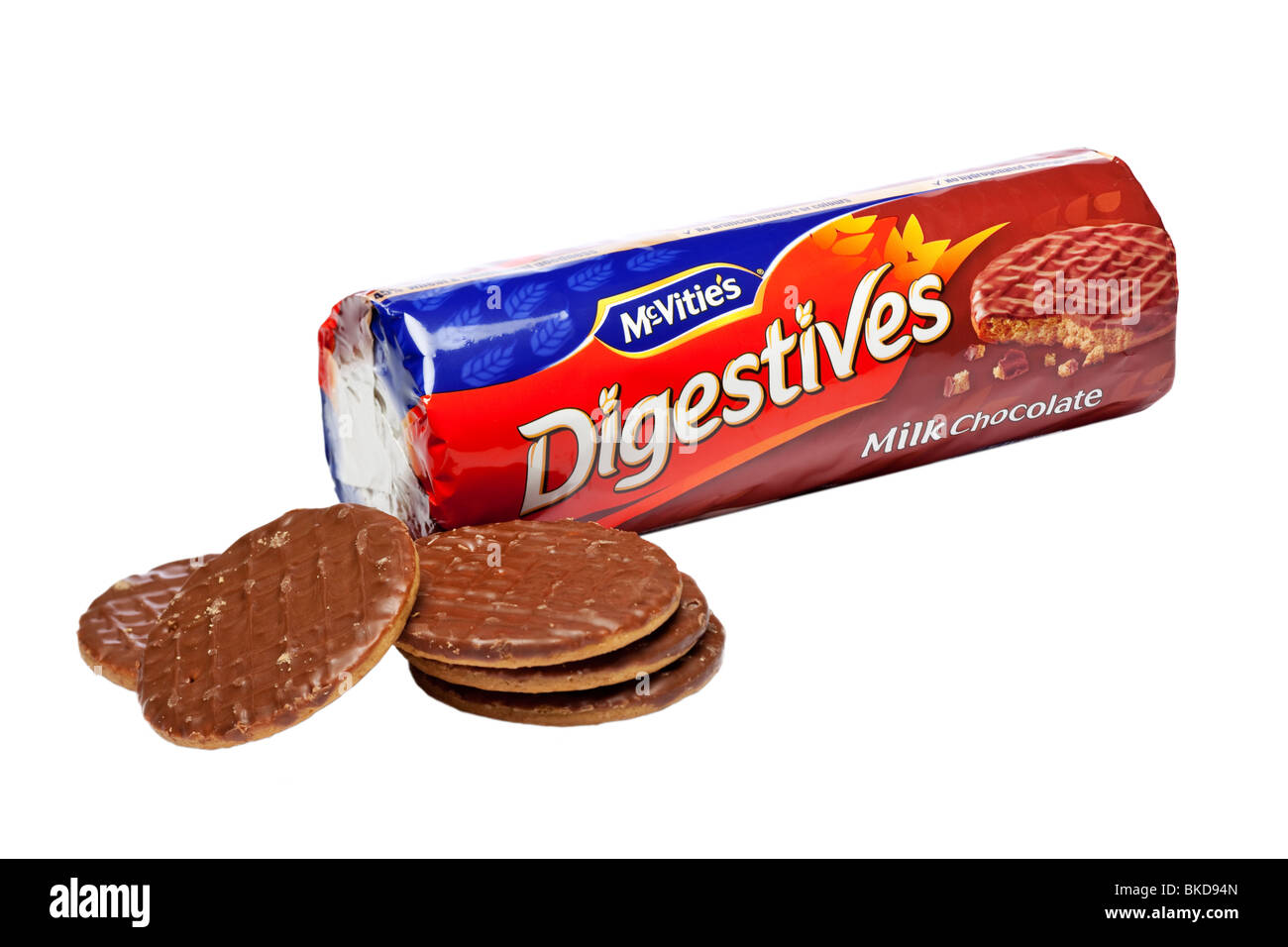 Milk chocolate digestive biscuits, studio cutout on white background Stock Photo