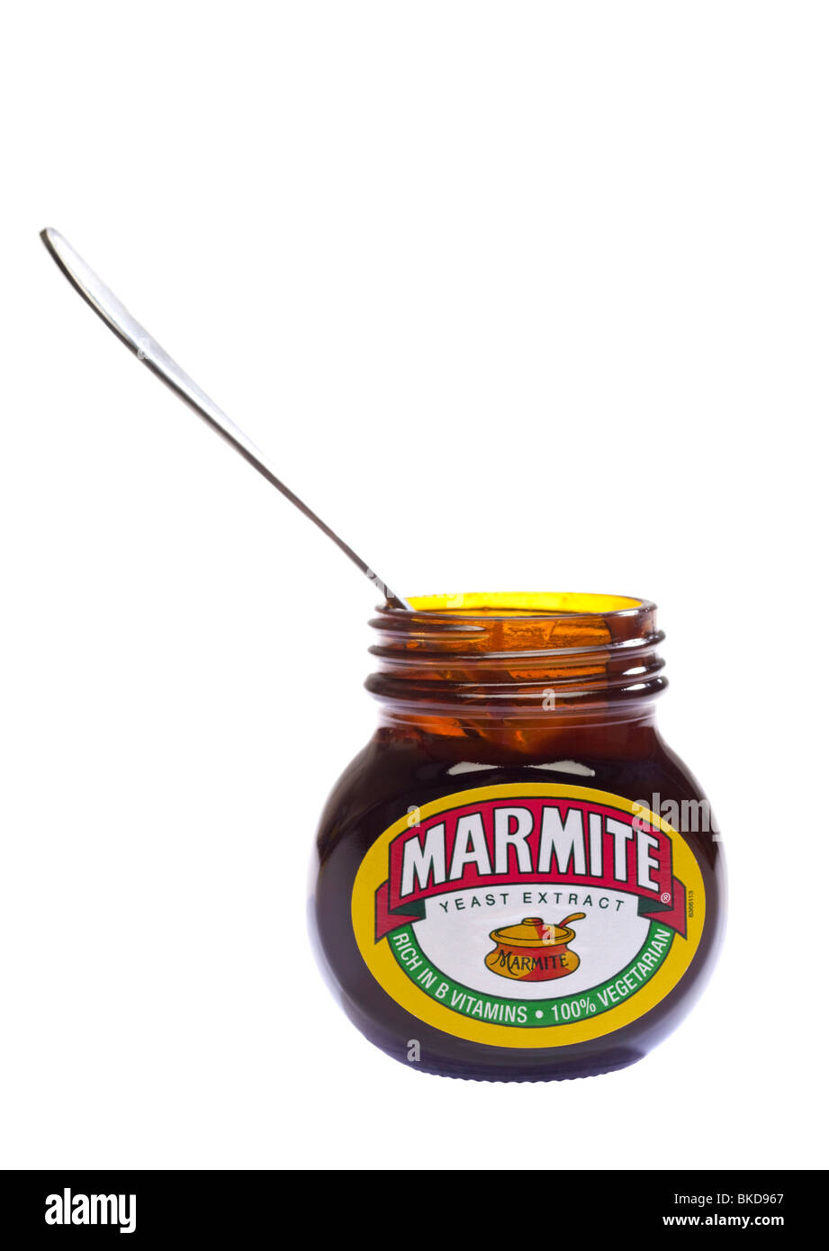 Marmite jar with spoon Stock Photo