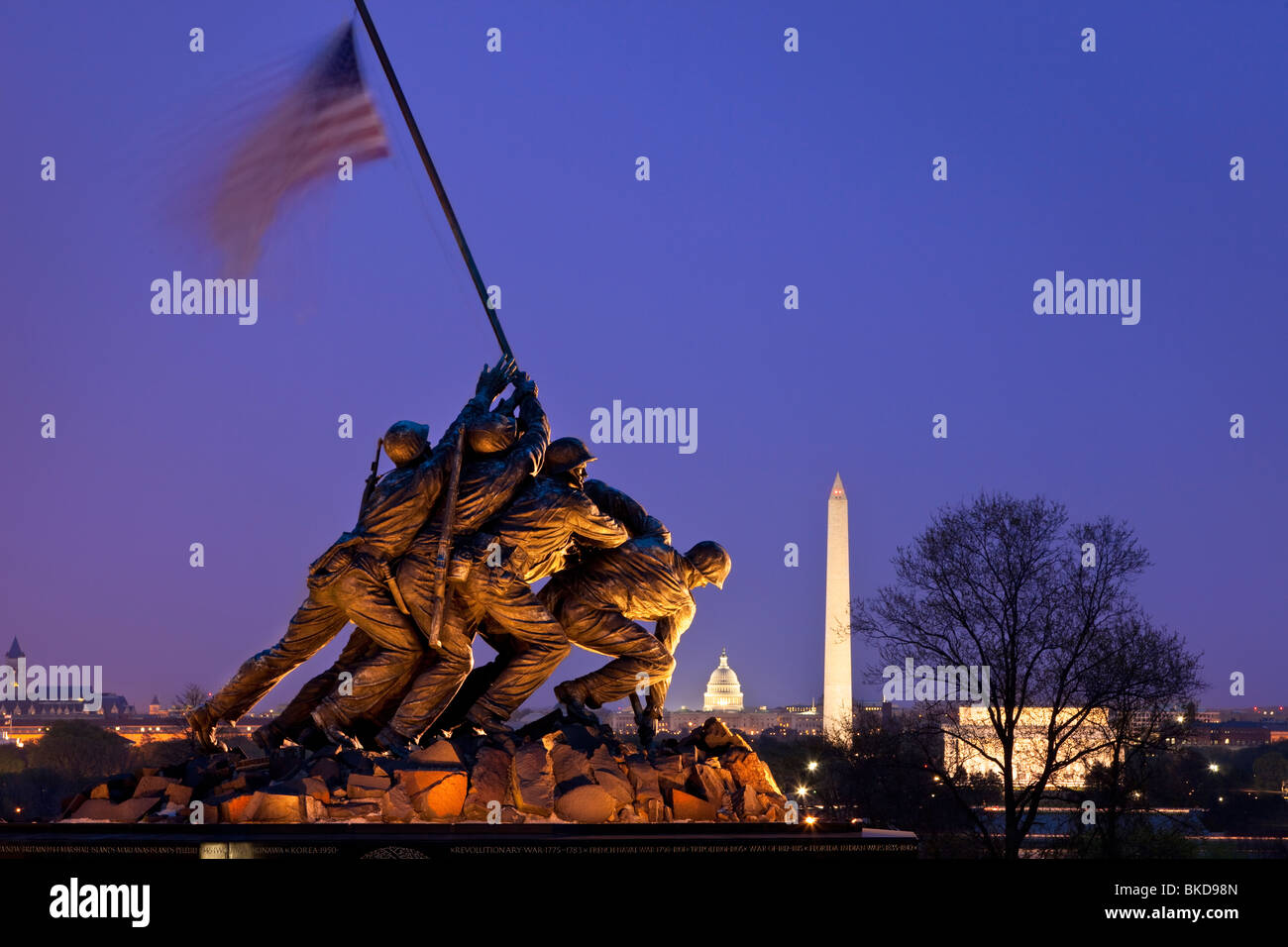 Iwo Jima Marines Memorial at twilight near Arlington National Cemetery, Arlington Virginia USA Stock Photo