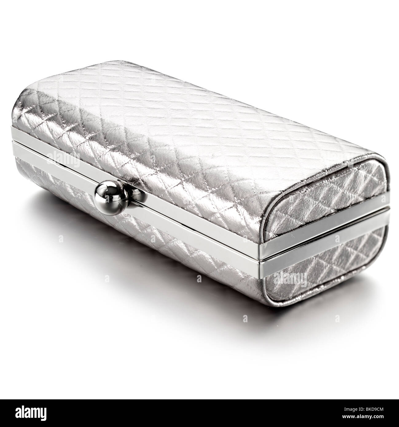 silver quilted look clutch box Stock Photo