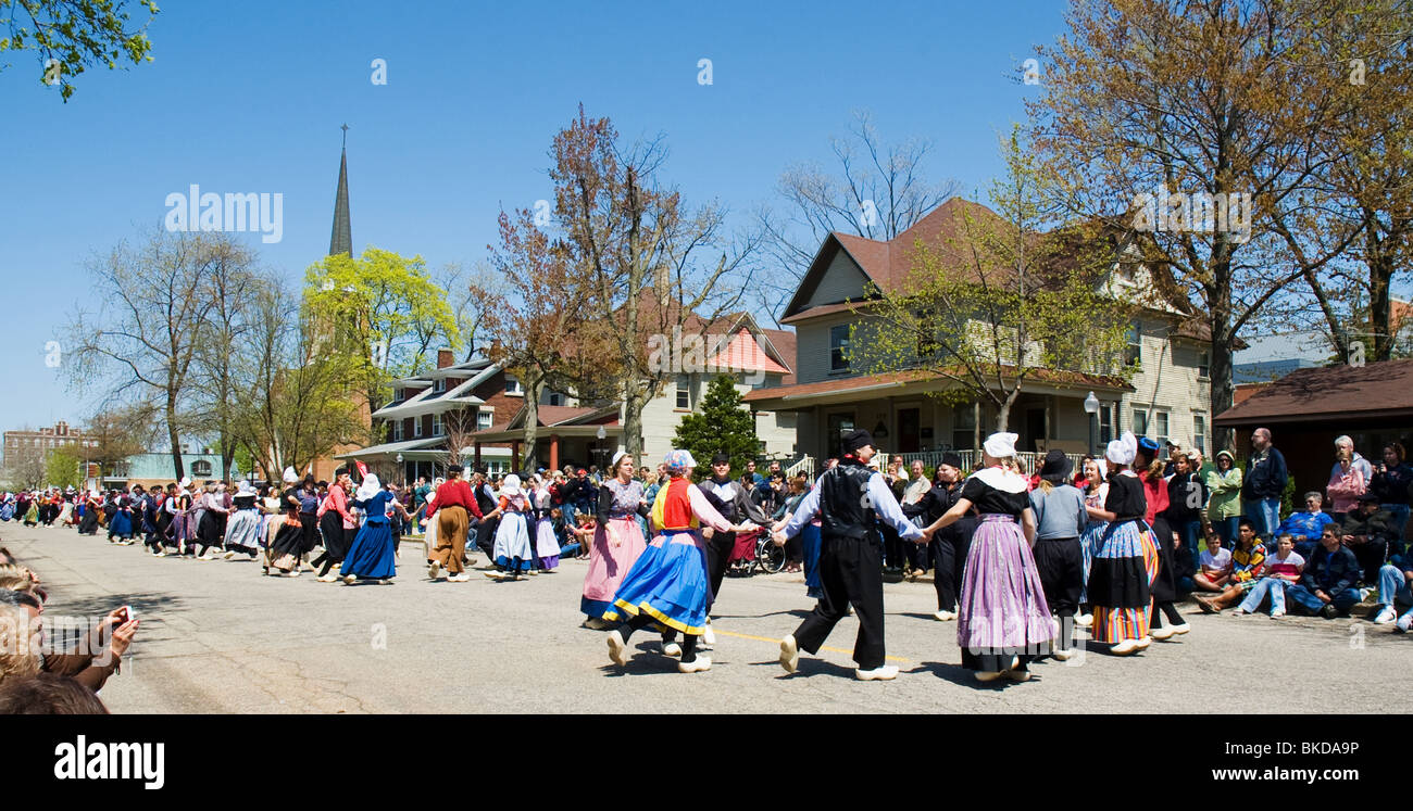 Dancers in traditional dress at the Tulip Festival in Holland, Michigan Stock Photo