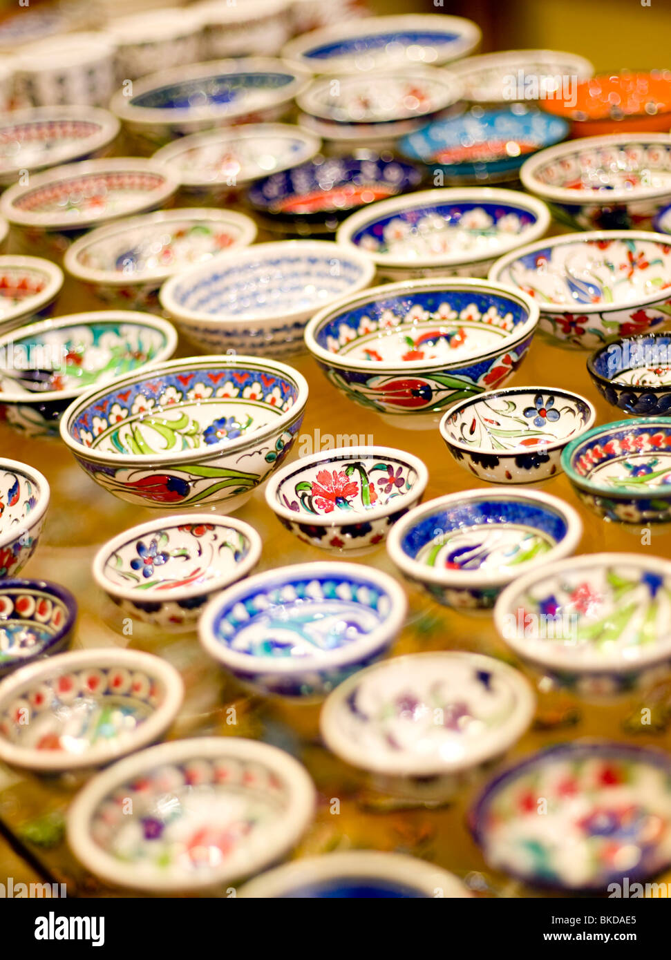 Hand painted ceramic bowls for sale at a shop in Istabul Stock Photo