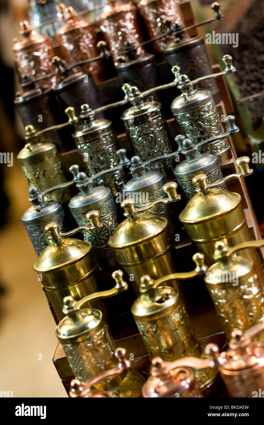Spice grinders for sale at the Egyptian Bazaar in Istabul Stock Photo