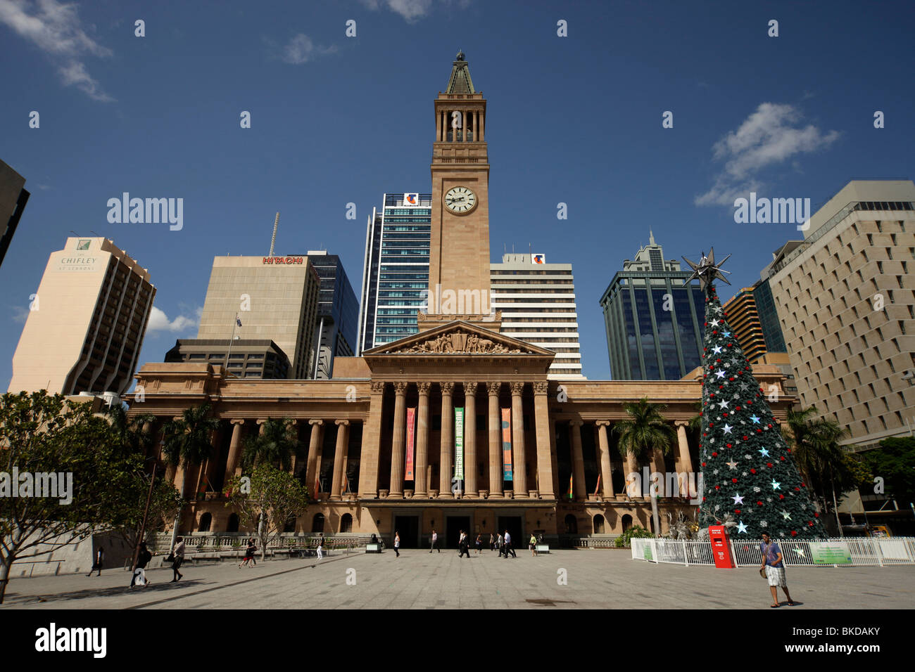 King George Square with City Hall and clock tower in Brisbane, Queensland, Australia Stock Photo