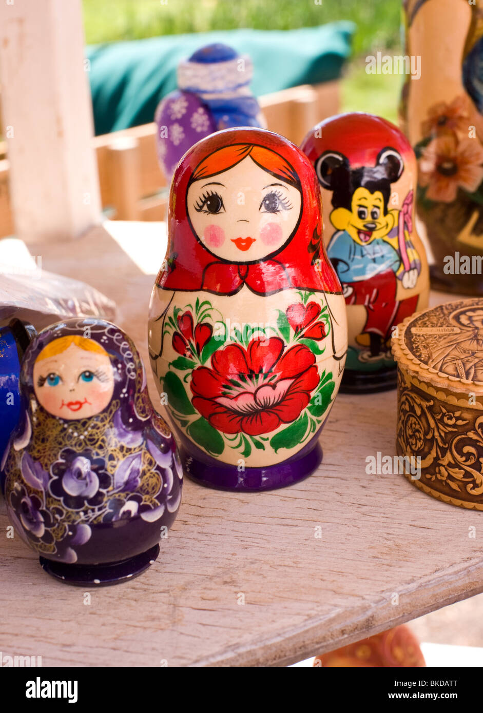 Hand painted nesting dolls for sale at a the Tulip Time Festival in Holland, Michigan Stock Photo