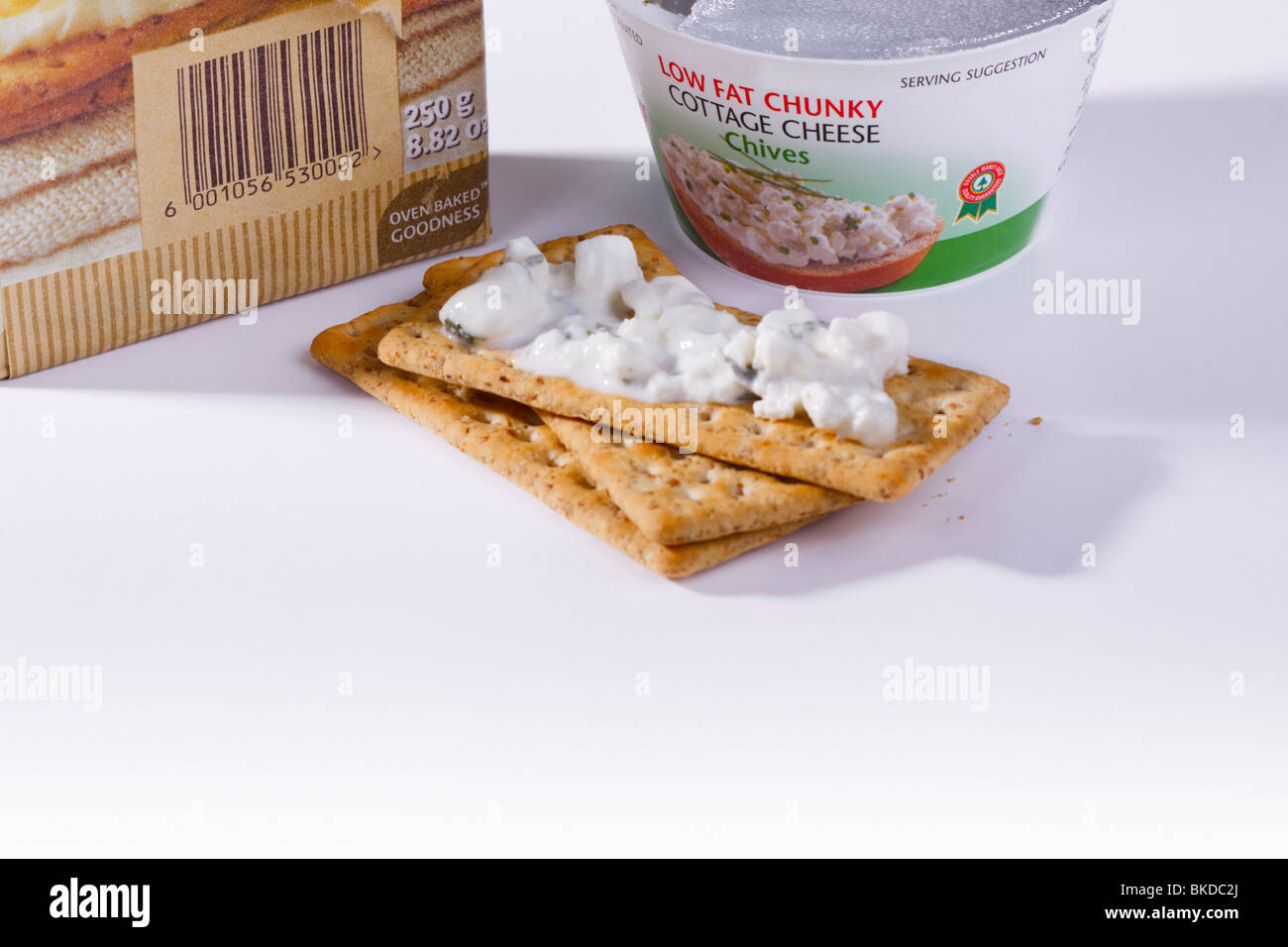 High Fibre Crackers And Low Fat Cottage Cheese Stock Photo