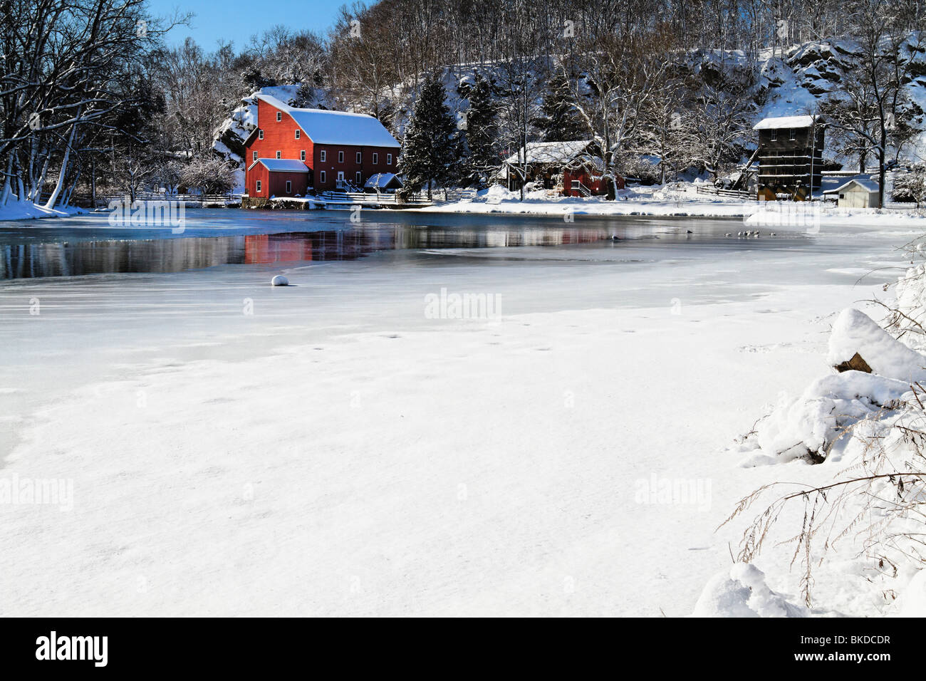 Frozen South Branch of Raritan River, Clinton New Jersey Stock Photo