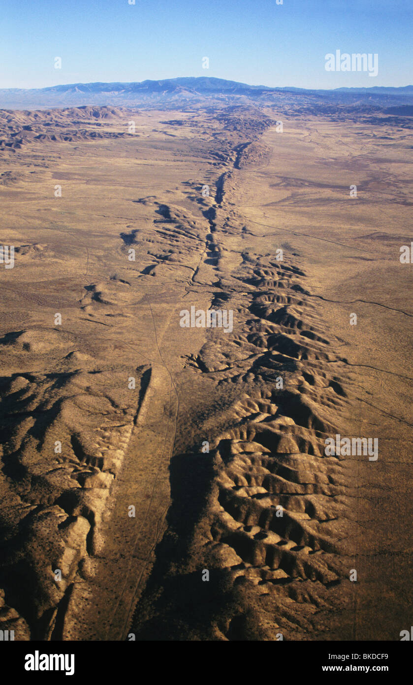 San Andreas Fault, AERIAL fault easily visible at surface on Carrizo Plain, southern California, USA. Stock Photo
