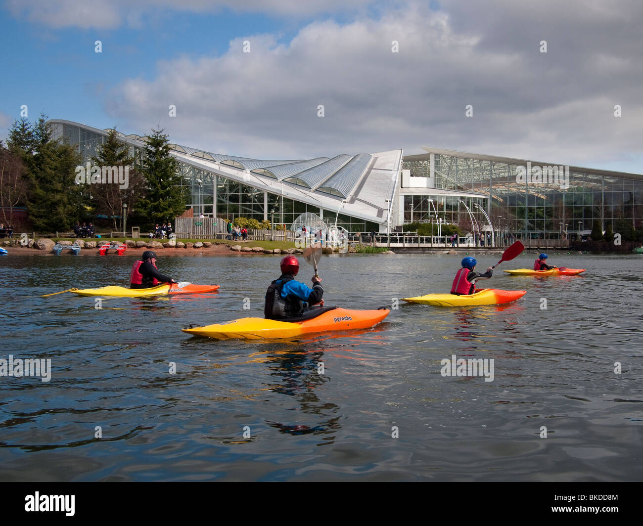 Canoeists at Centre Parcs, Lake District, England Stock Photo