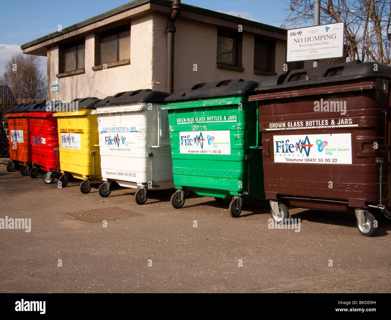 Colourful Recycling Bins, Ceres, Fife, UK Stock Photo Alamy