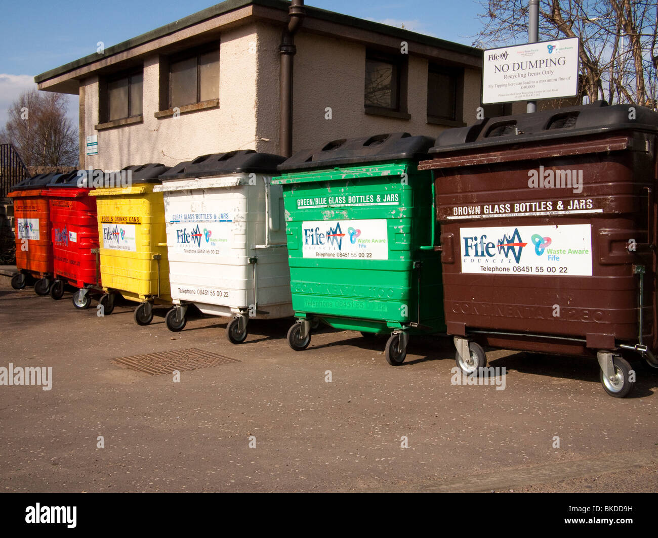 Colourful Recycling Bins, Ceres, Fife, UK Stock Photo - Alamy