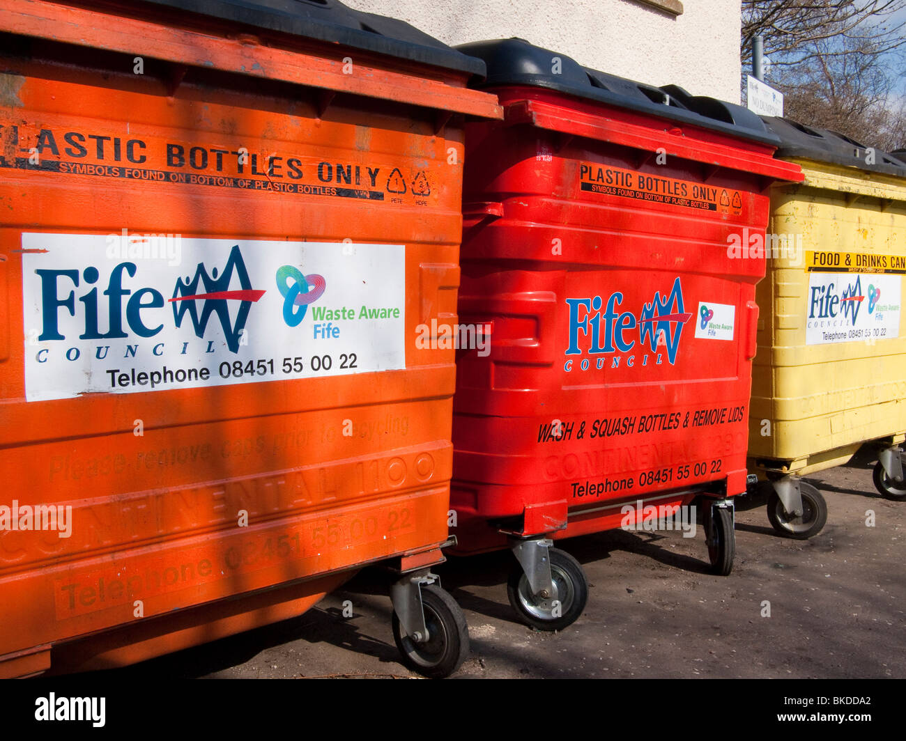 Colourful Recycling Bins, Ceres, Fife, UK Stock Photo Alamy