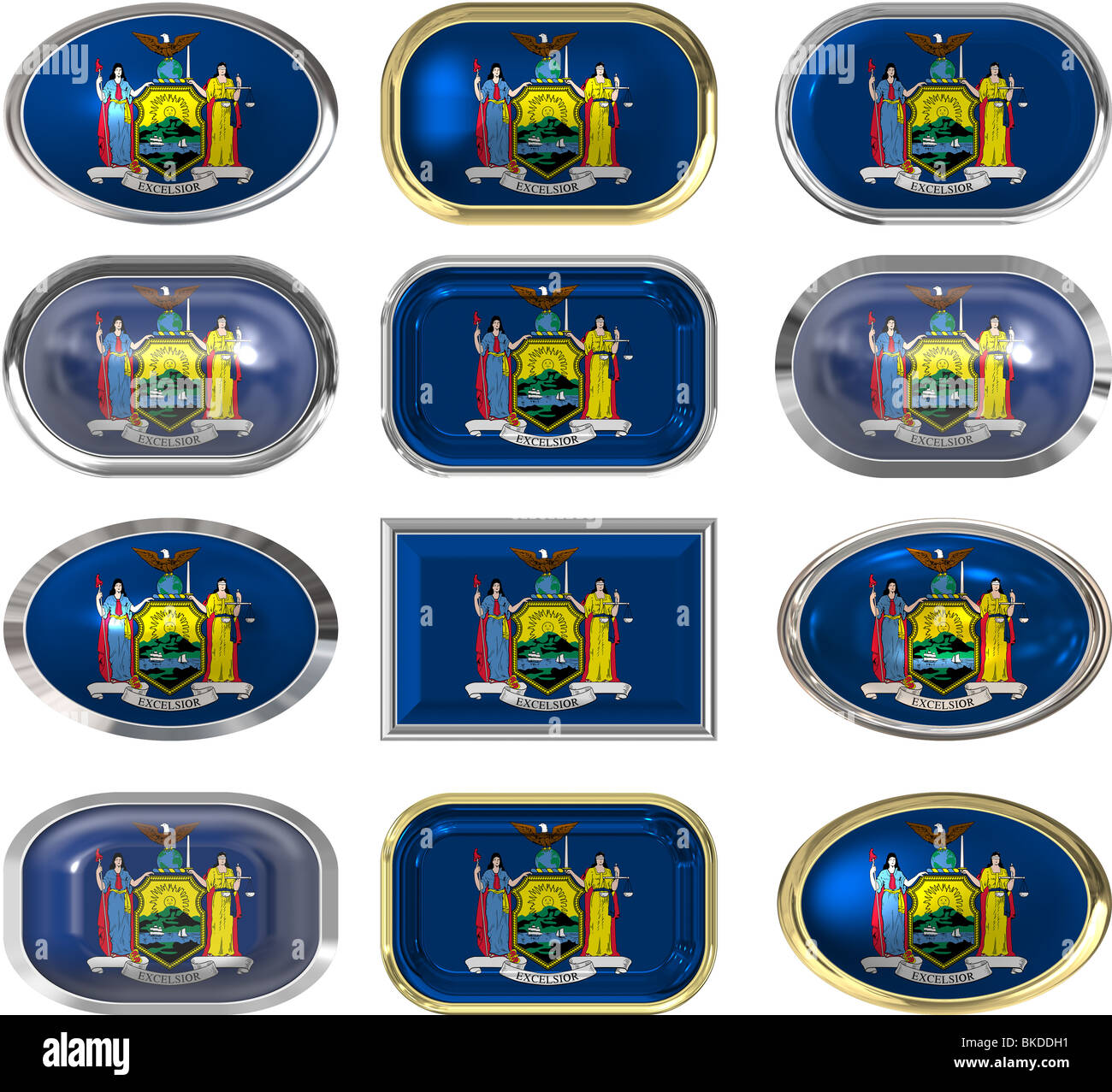 twelve Great buttons of the Flag of New York Stock Photo - Alamy