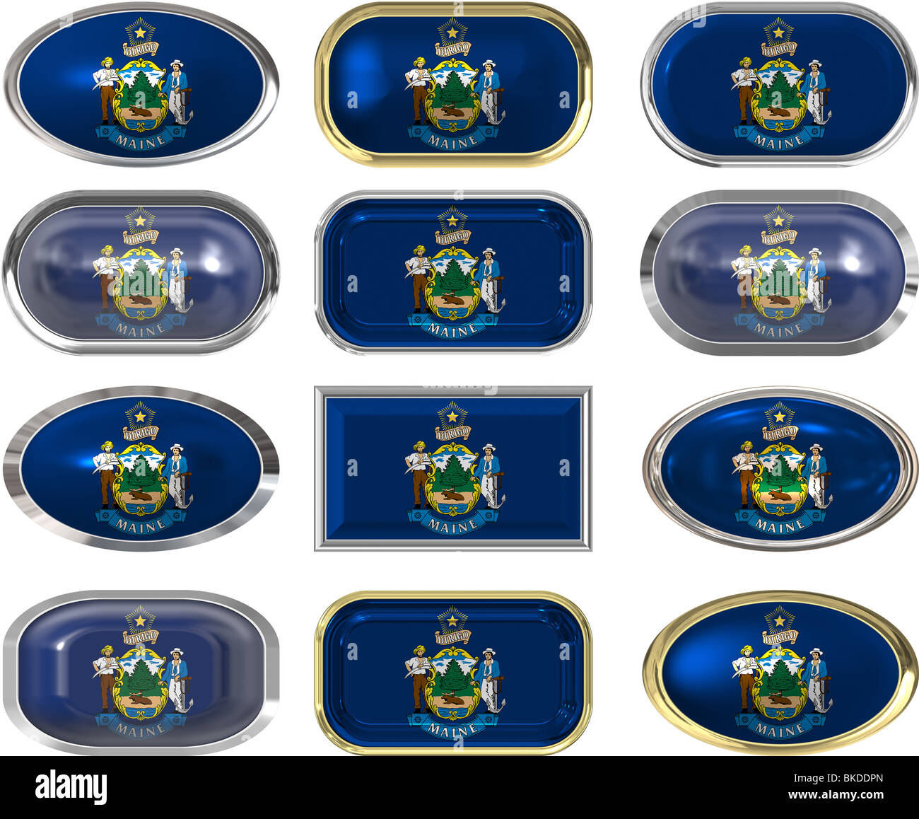 twelve Great buttons of the Flag of maine Stock Photo - Alamy