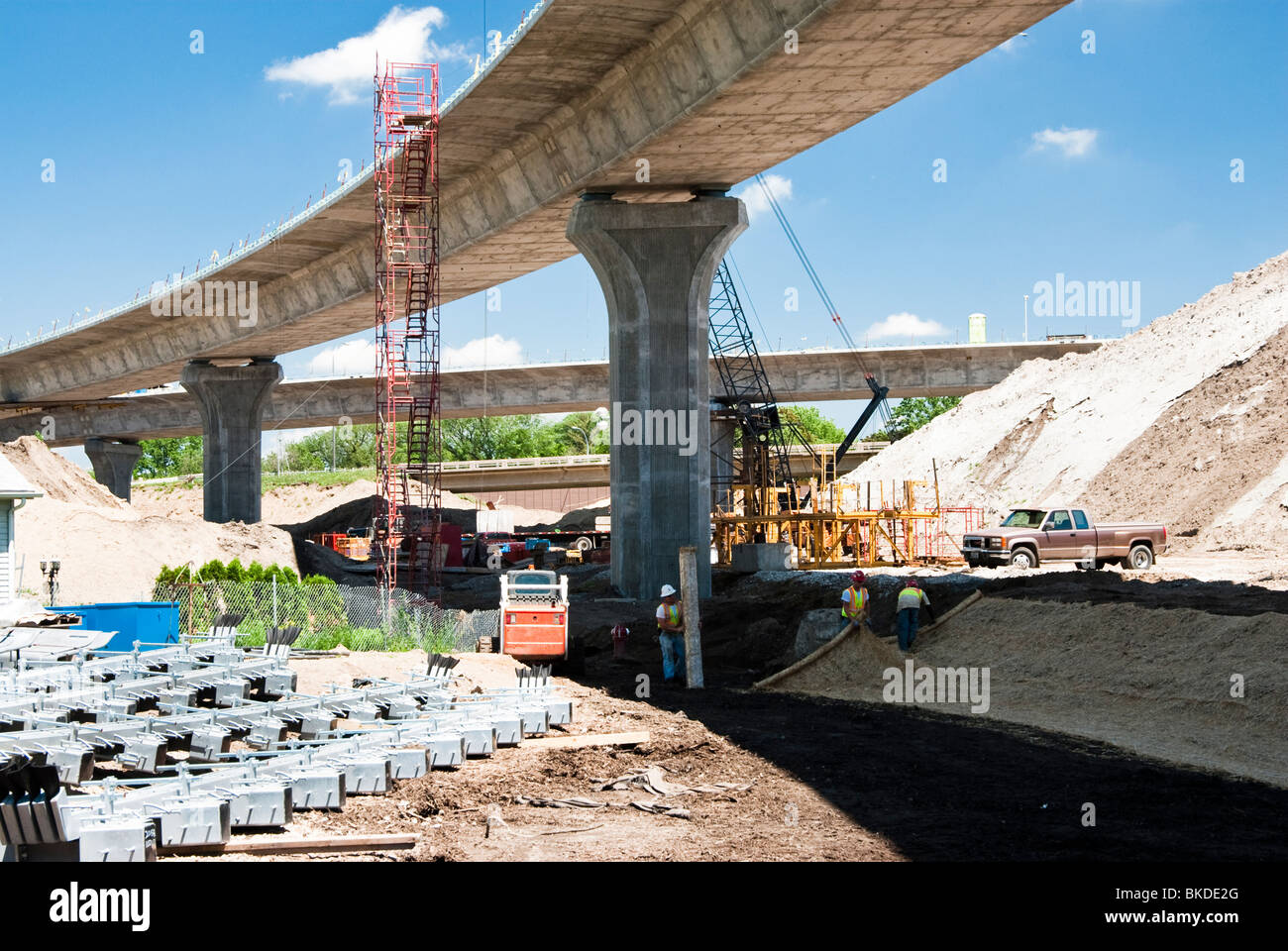 construction activity along a freeway south of Minneapolis, Minnesota Stock Photo