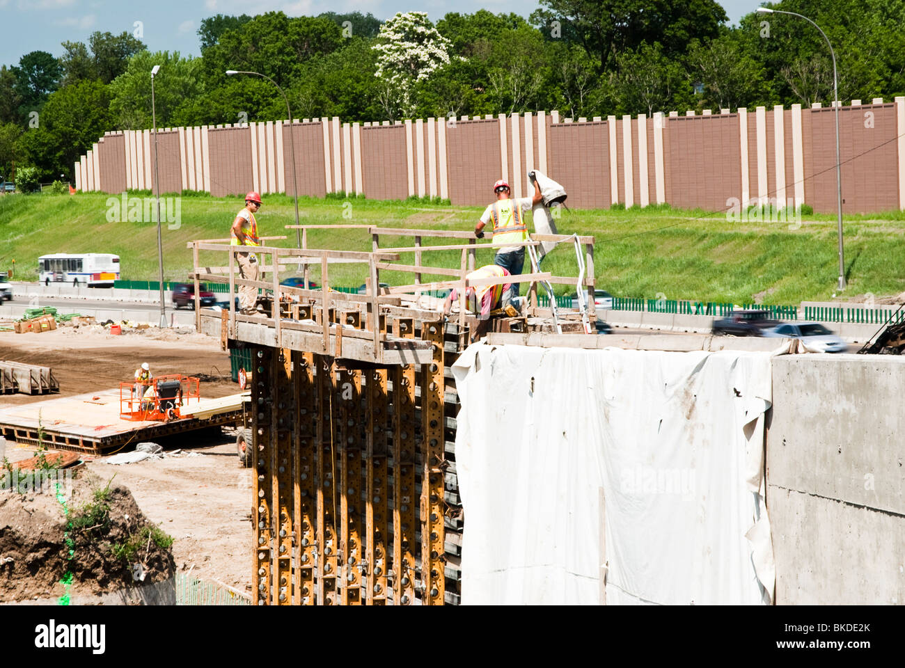 construction activity along a freeway south of Minneapolis, Minnesota Stock Photo