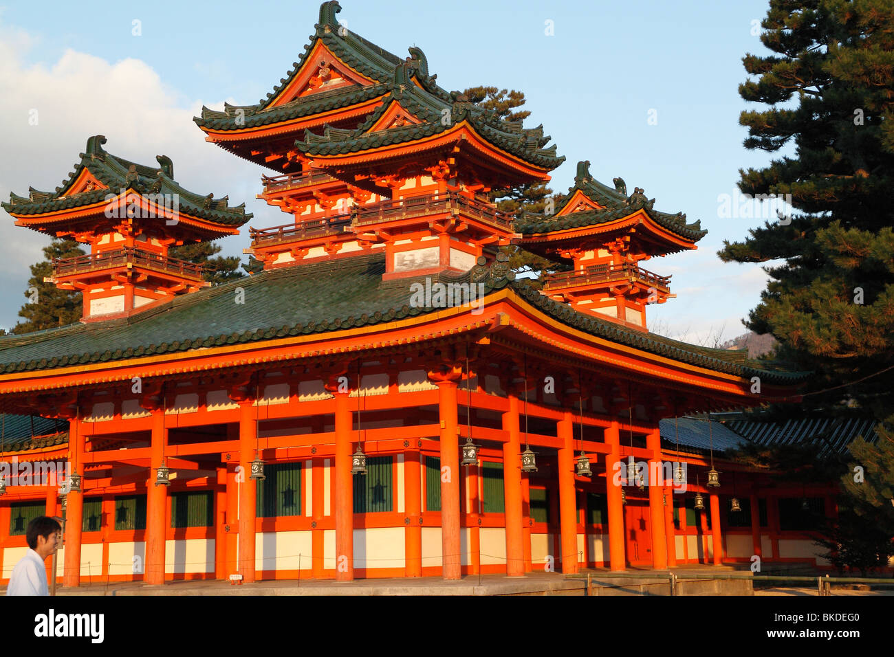 A view of the Heian Shrine in the center of Kyoto at the golden hour Stock Photo