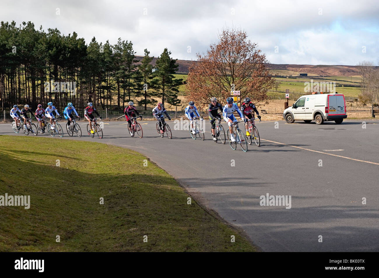 Cyclists in the 2010 Northumbria Water Tour of the Reservoir race. Stock Photo
