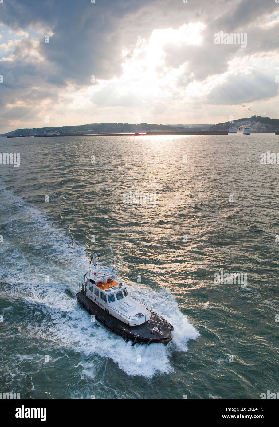 Pilot launch about to return to the Port of Dover UK Stock Photo