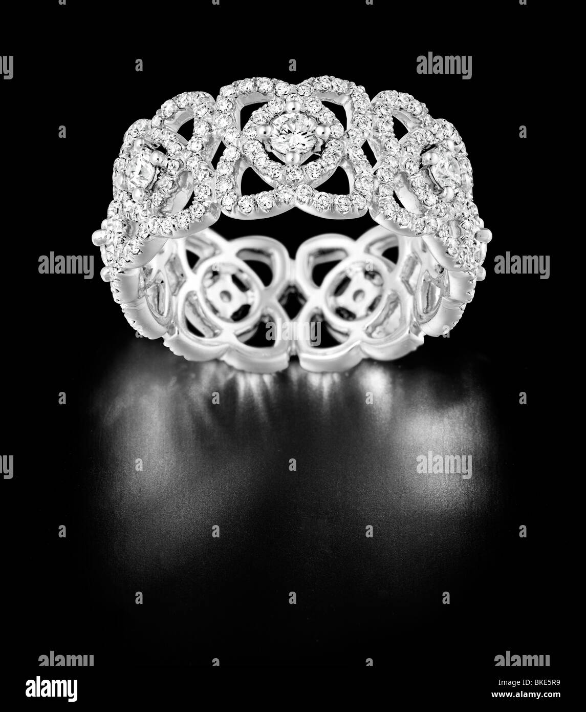 Flower design diamond white gold ring Stock Photo