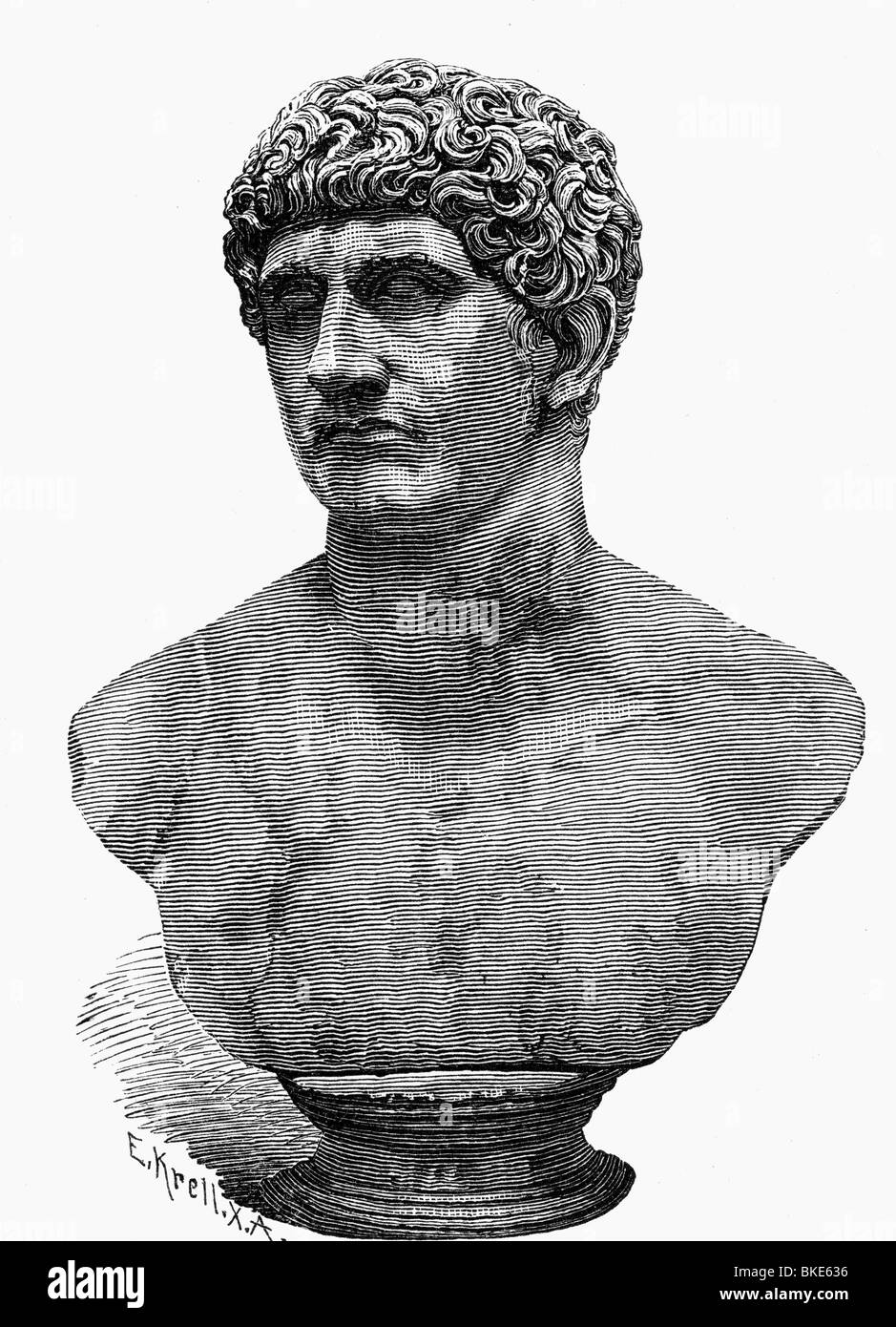 Anthony, Mark, 14.1.83 - 1.8.30 BC, Roman politician, Consul 44 and 34, Triumvir 43 - 30, portrait, bust, Vatican Museums, Rome, wood engraving by E. Krell, 19th century, , Stock Photo