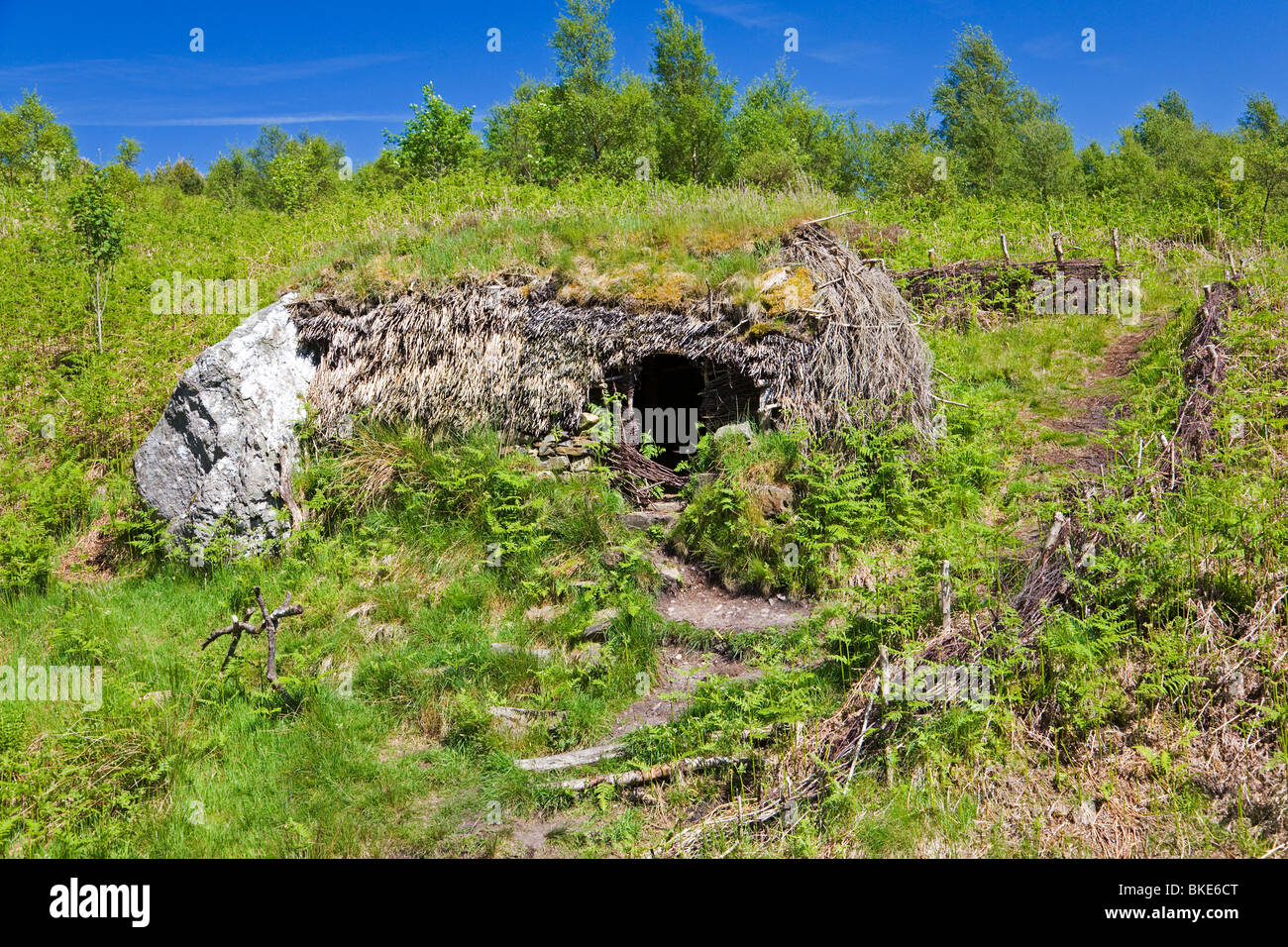 restored shieling at the Forest for a Thousand Years, Cashel, Loch Lomond Stock Photo