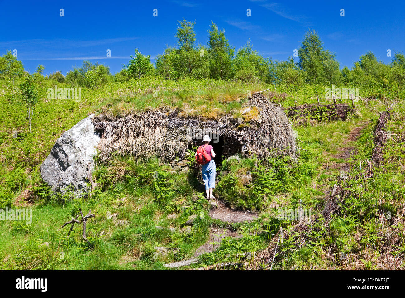 restored shieling at the Forest for a Thousand Years, Cashel, Loch Lomond Stock Photo