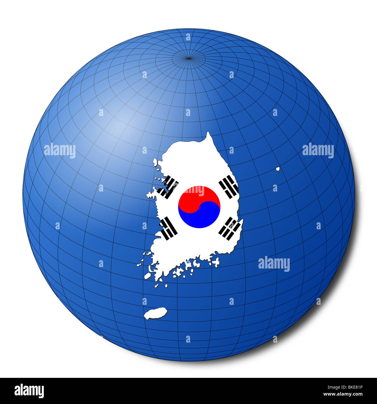 Korea map flag on abstract globe illustration Stock Photo - Alamy