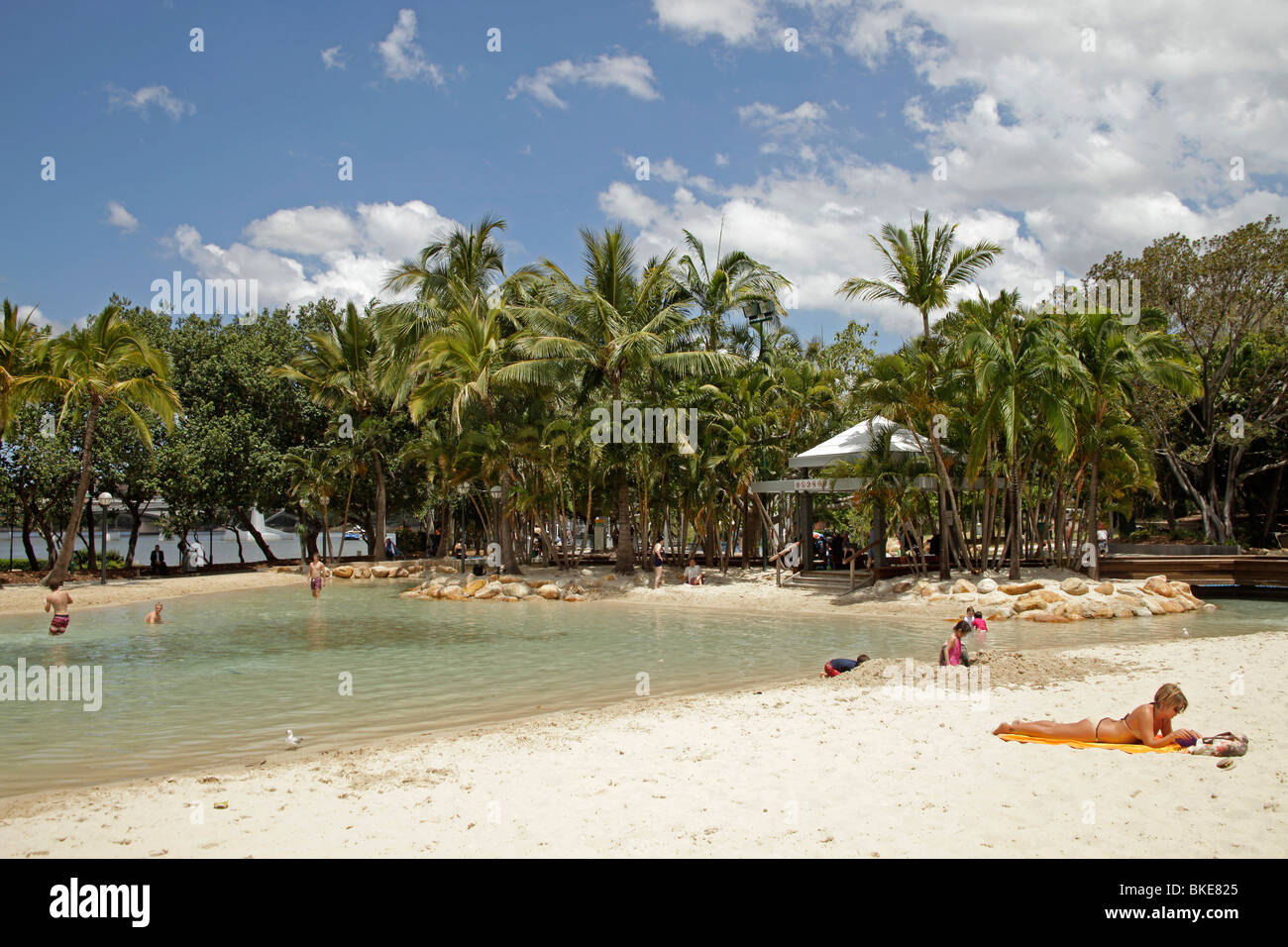 man-made beach and pool Streets Beach on South Bank in Brisbane, Queensland, Australia Stock Photo