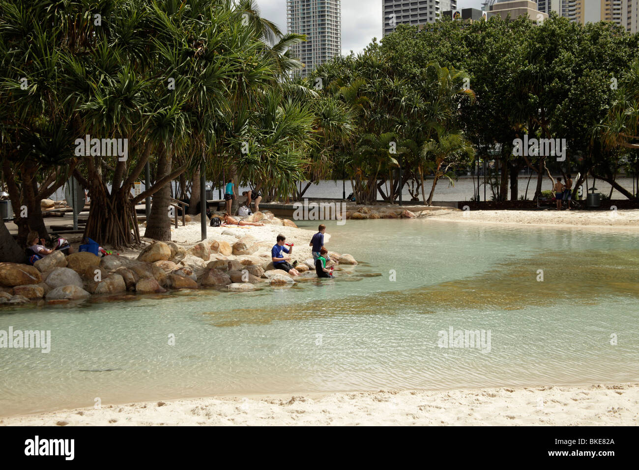 man-made beach and pool Streets Beach on South Bank in Brisbane, Queensland, Australia Stock Photo