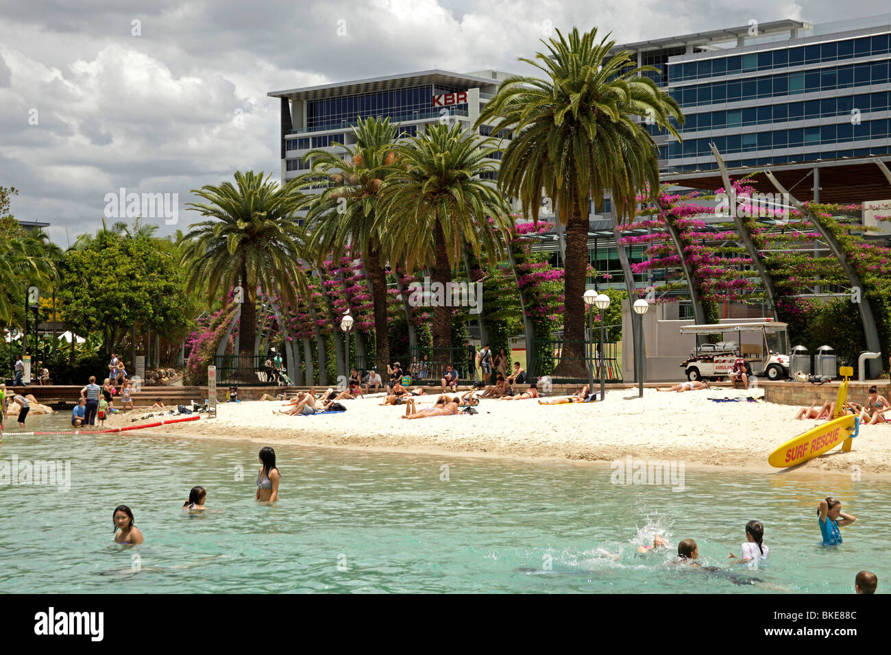 man-made beach and pool Streets Beach on South Bank in Brisbane, Queensland, Australia Stock Photo