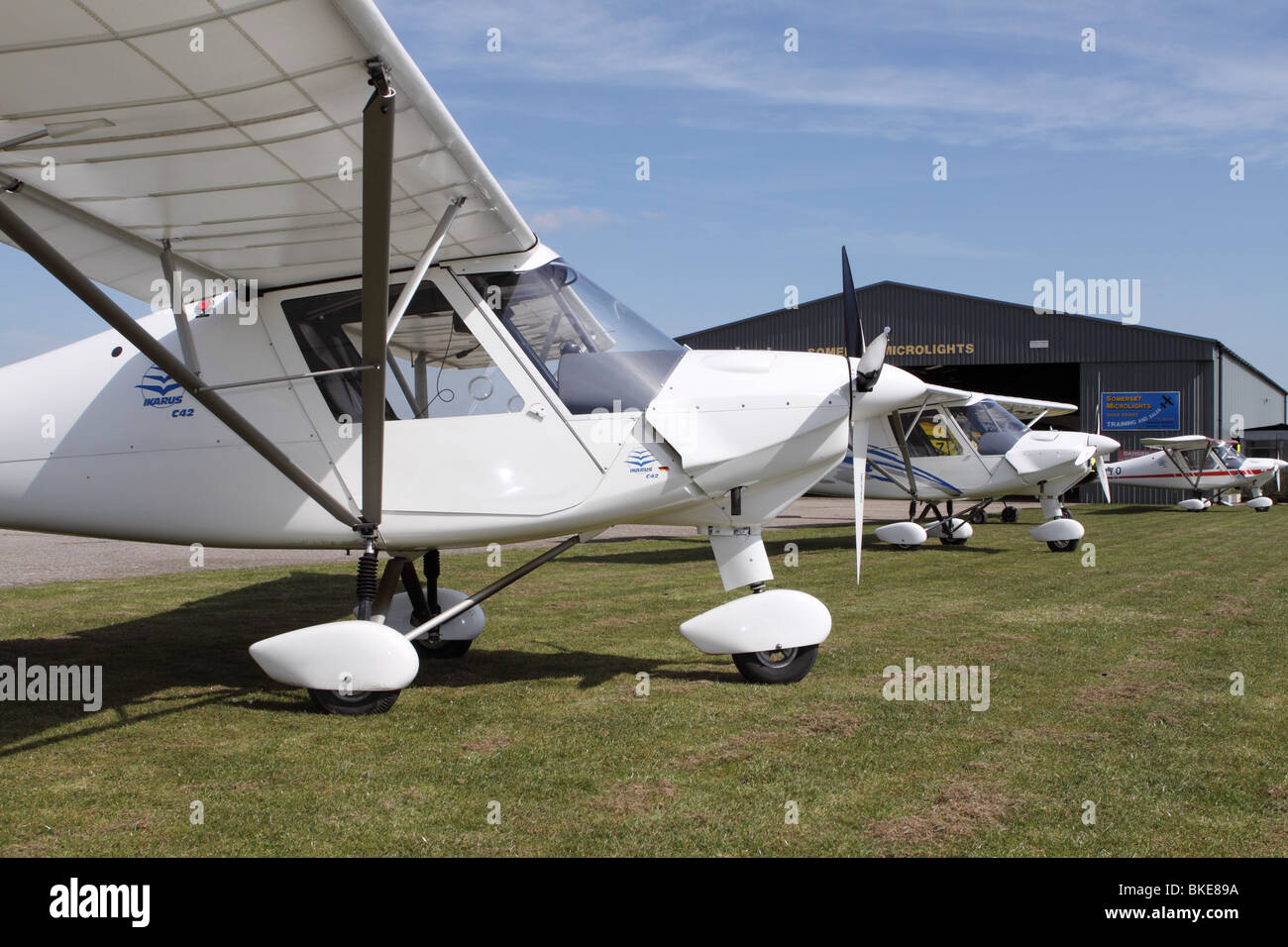 Ikarus C42 ultralight aircraft at a grass airfield in the UK Stock Photo -  Alamy