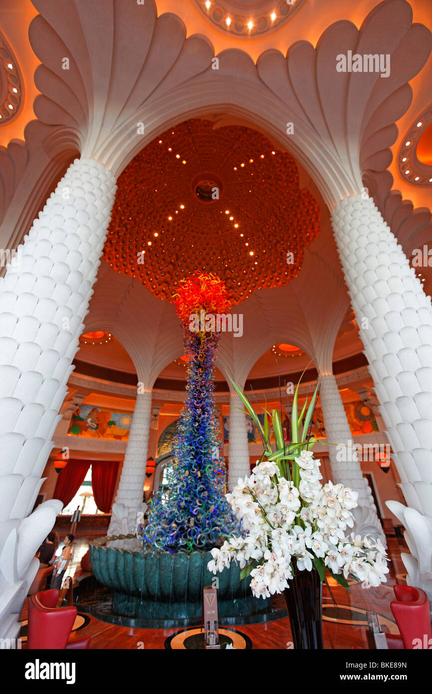 Lobby of Fivestar luxery Hotel Atlantis on The Palm Jumeirah Stock Photo