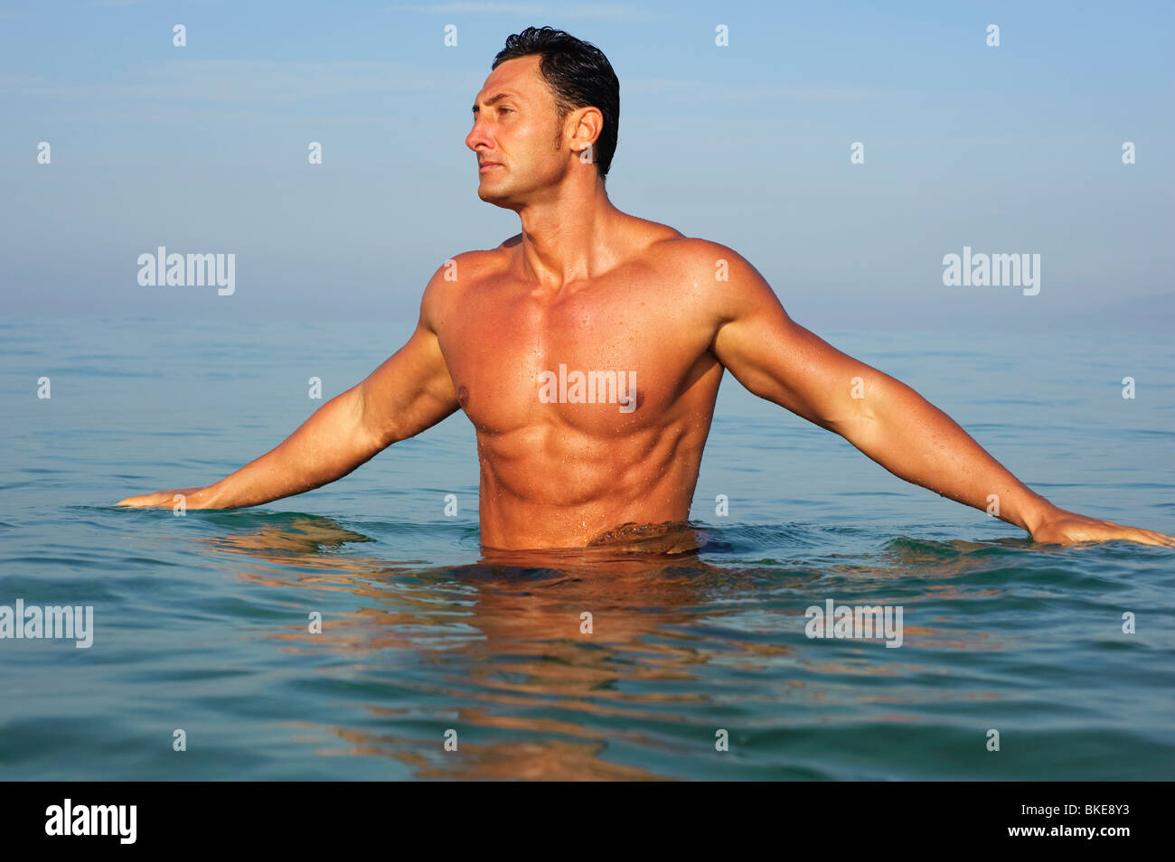 Man Wading In The Water Stock Photo Alamy
