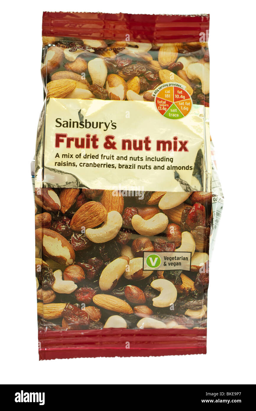 Bag of Sainsbury's fruit and nut mix Stock Photo