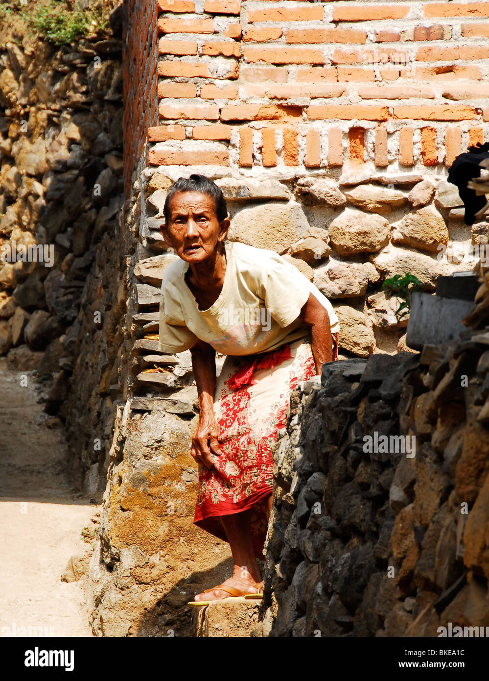 old bali aga lady , sembrian , bali aga village , lovina , bali , indonesia Stock Photo