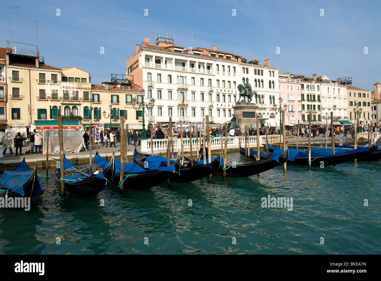 Gondolas moored along the Zaccaria, Venice, Italy Stock Photo