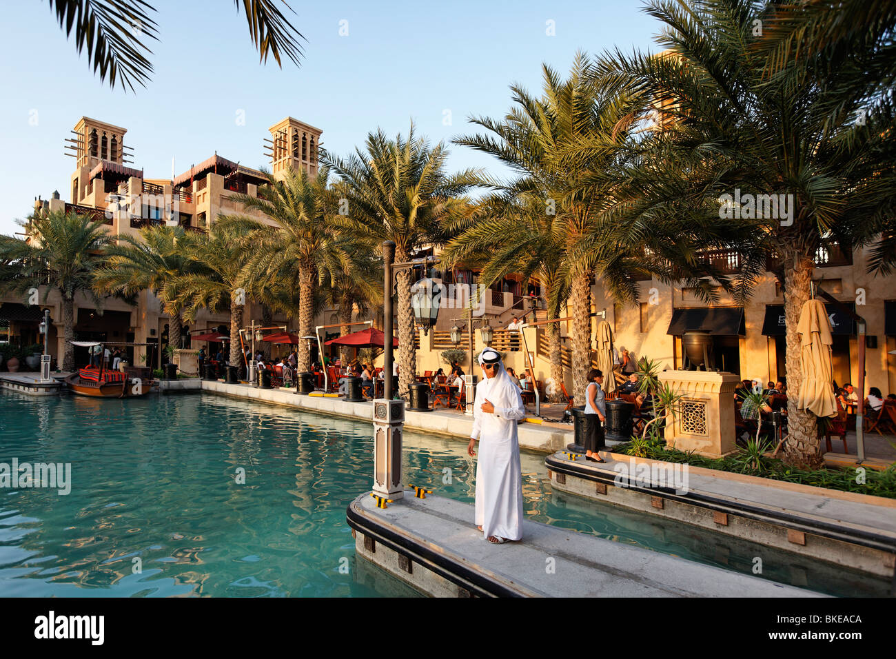 Medinat Jumeirah , Abra station, canal, Dubai, United Arab Emirates Stock Photo