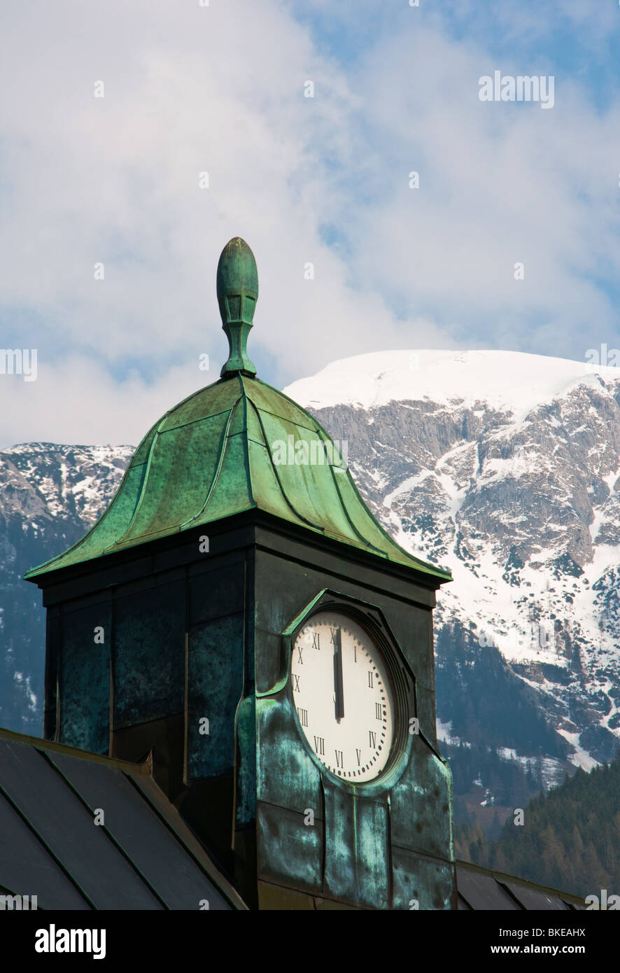 Königsee (King's Lake) clock tower in Bavarian Alps Stock Photo