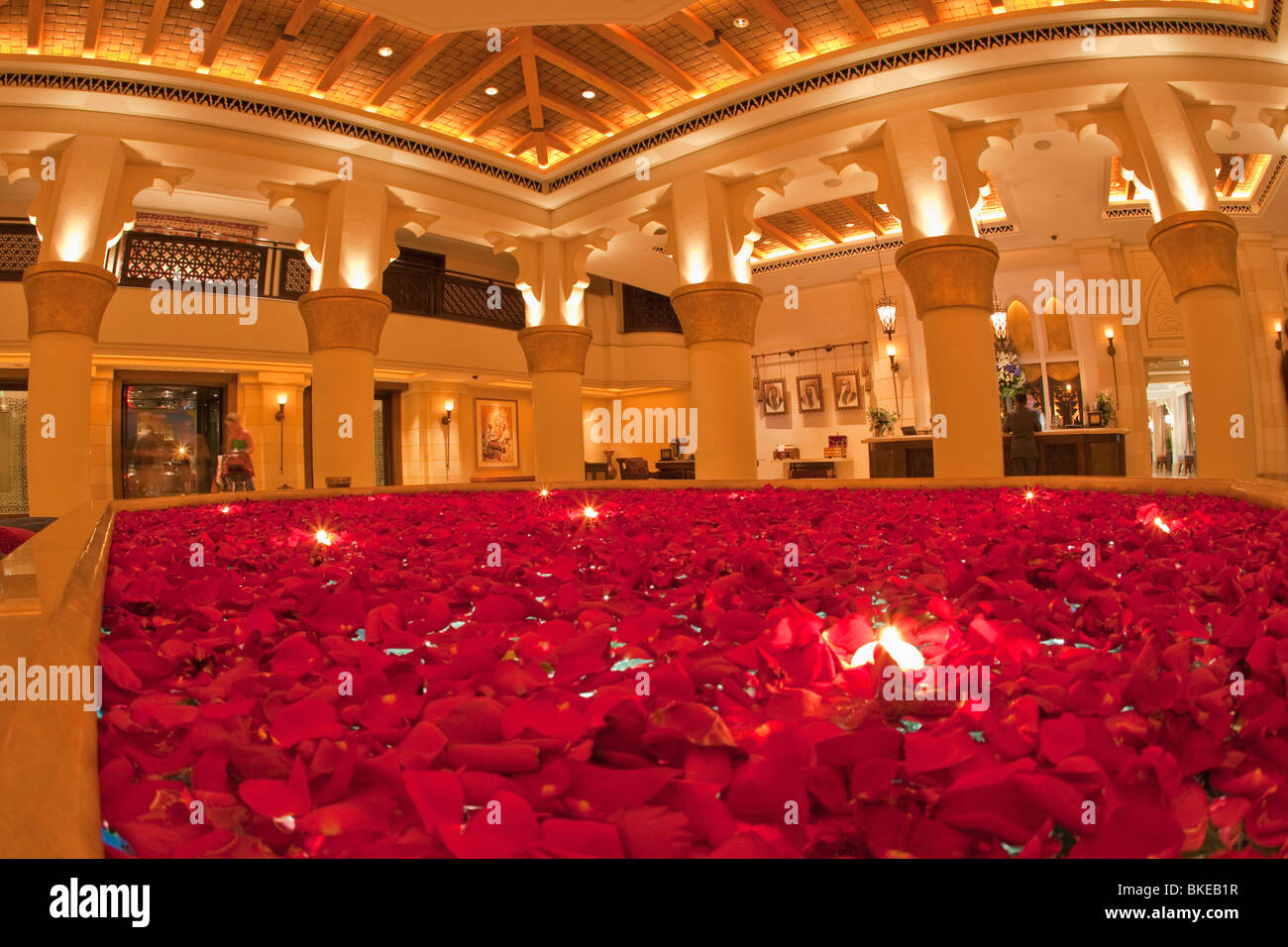 Roses in the Lobby of Medinat Jumeirah ,  Dubai, United Arab Emirates Stock Photo