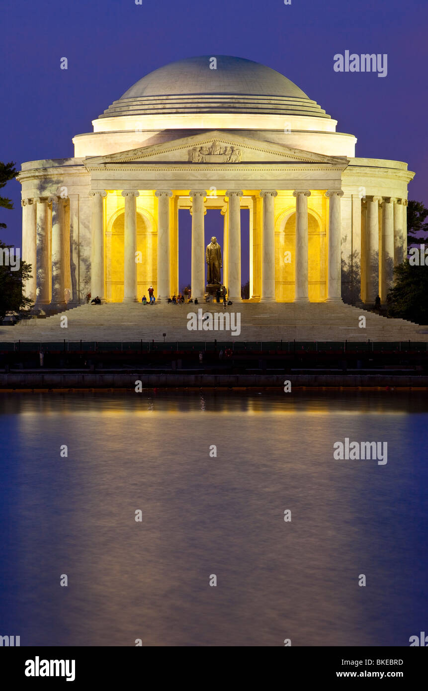 View of the Jefferson Memorial across the Tidal Basin just before dawn in Washington DC USA Stock Photo