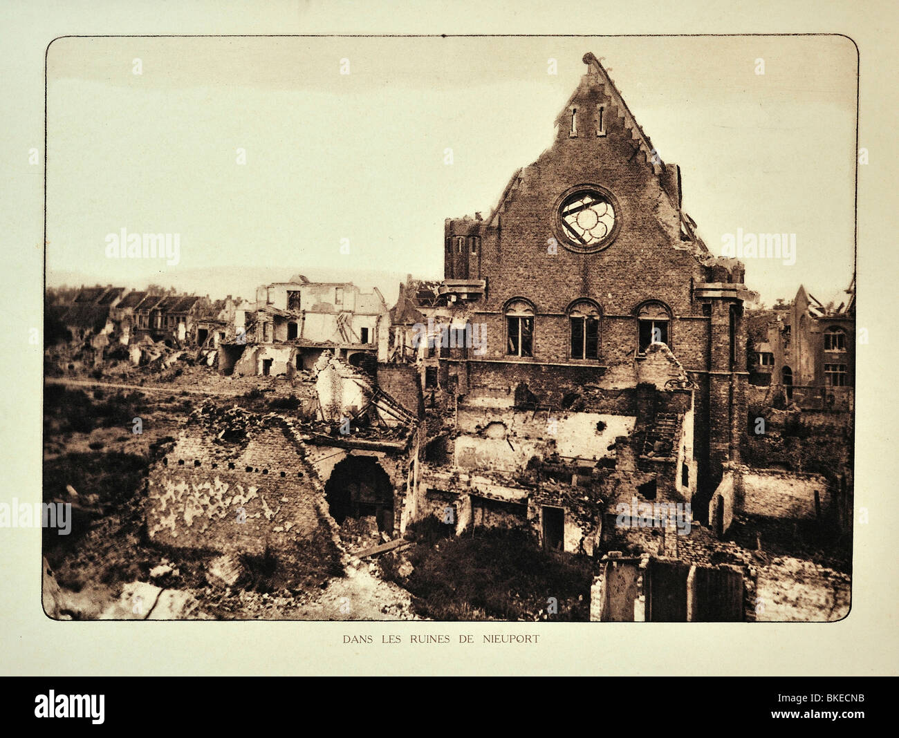 The city Nieuport / Nieuwpoort in ruins after WWI bombardment in West Flanders during the First World War One, Belgium Stock Photo